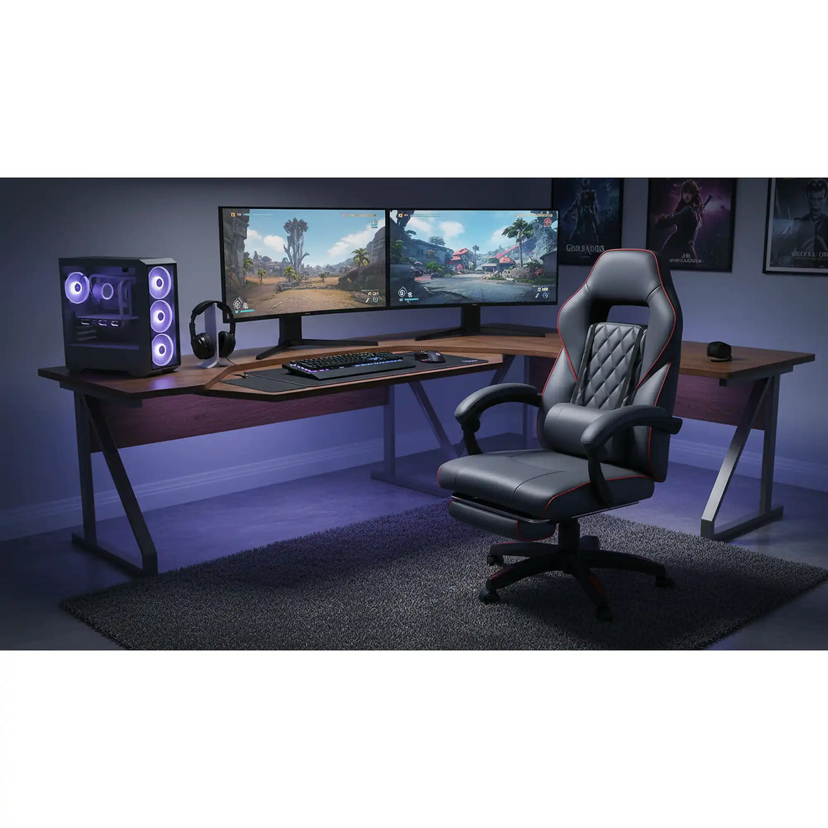 Scaun gaming RIKU, gri/negru, piele ecologica, 71x64x112/122 cm