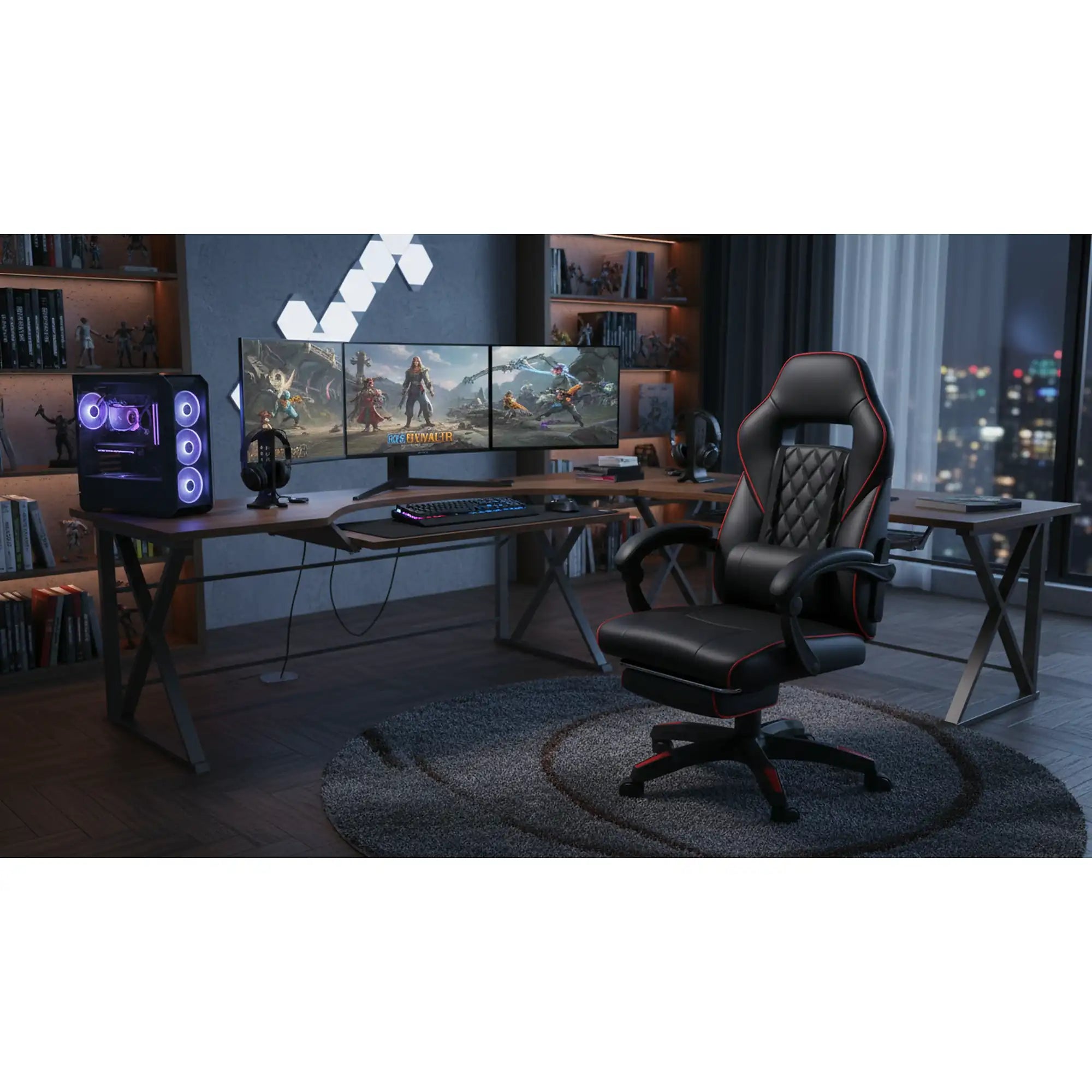 Scaun gaming RIKU, negru, piele ecologica, 71x64x112/122 cm