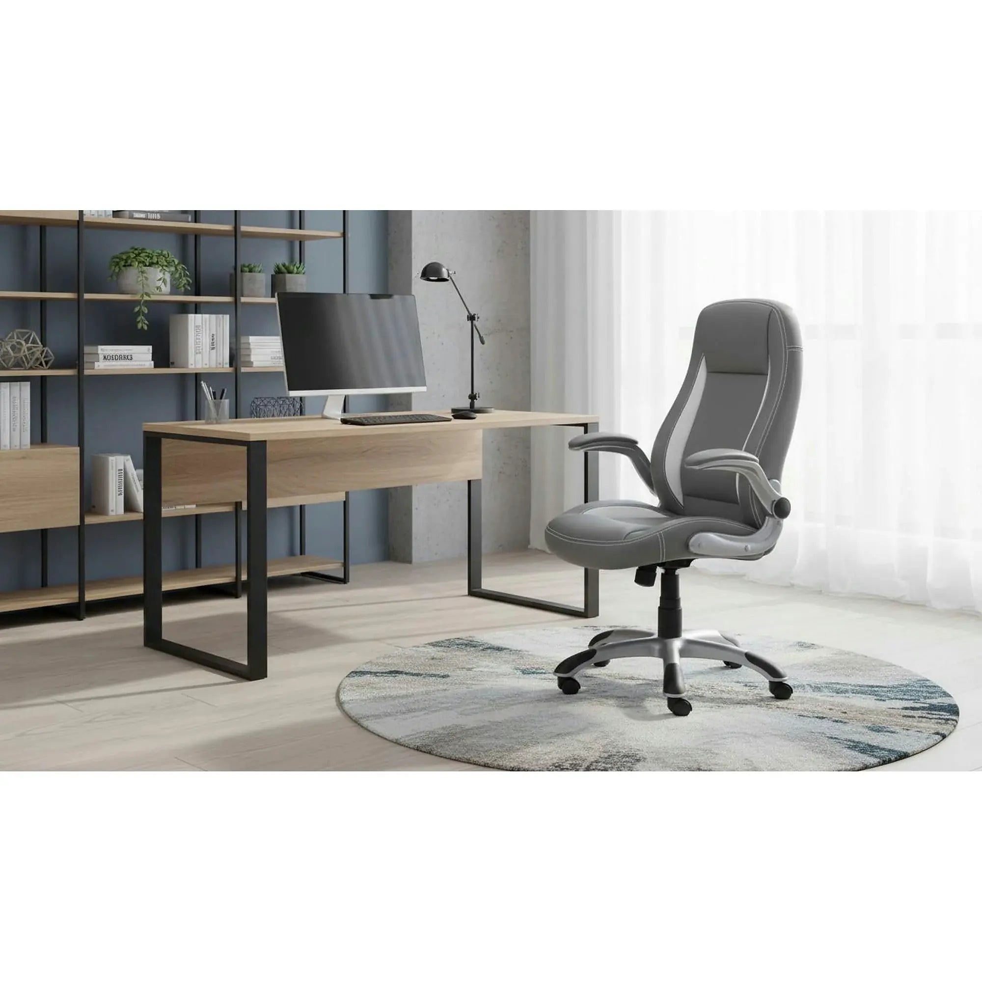 Scaun gaming SATURN, gri, piele ecologica perforata, 67x65x112/120 cm