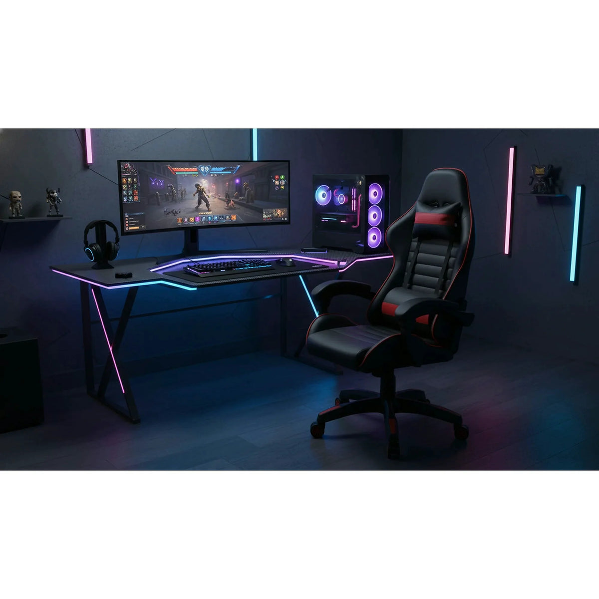 Scaun gaming X-PLAY, negru/rosu, piele ecologica, 64x65x123/132 cm