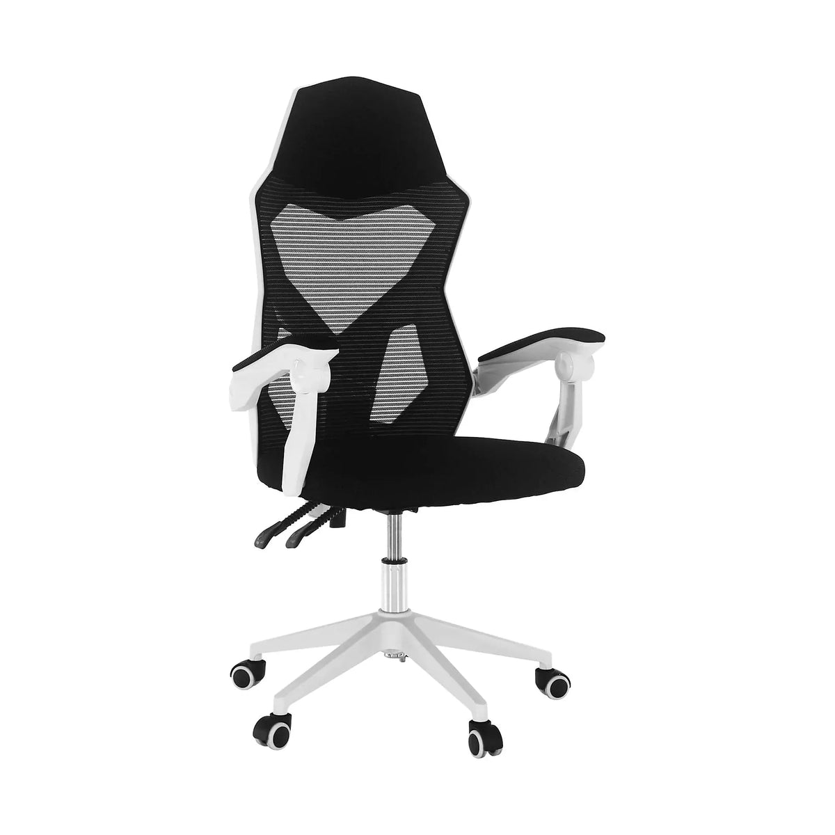 Scaun gaming YOKO, negru/alb, material textil/plastic, 60x65x113/123 cm