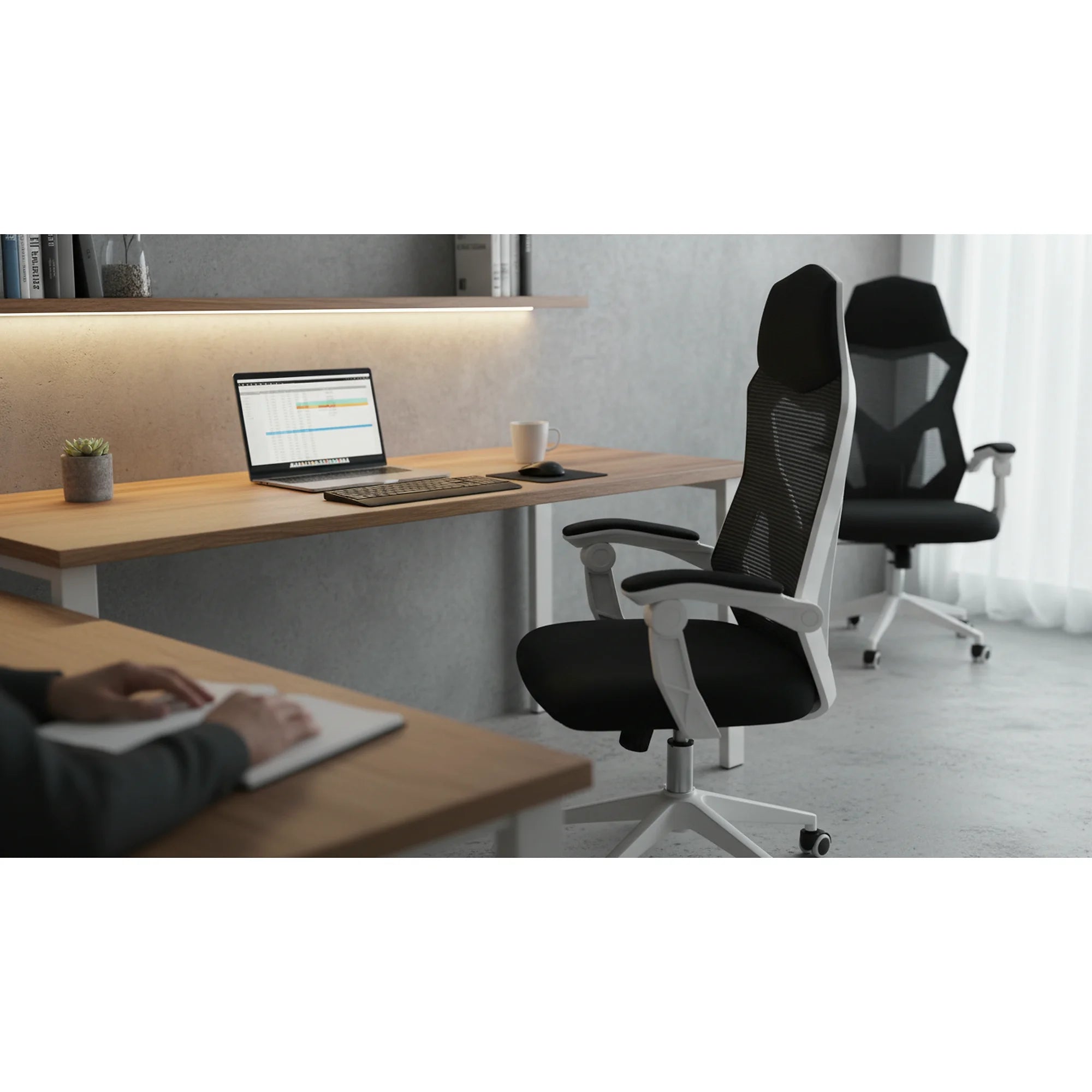 Scaun gaming YOKO, negru/alb, material textil/plastic, 60x65x113/123 cm