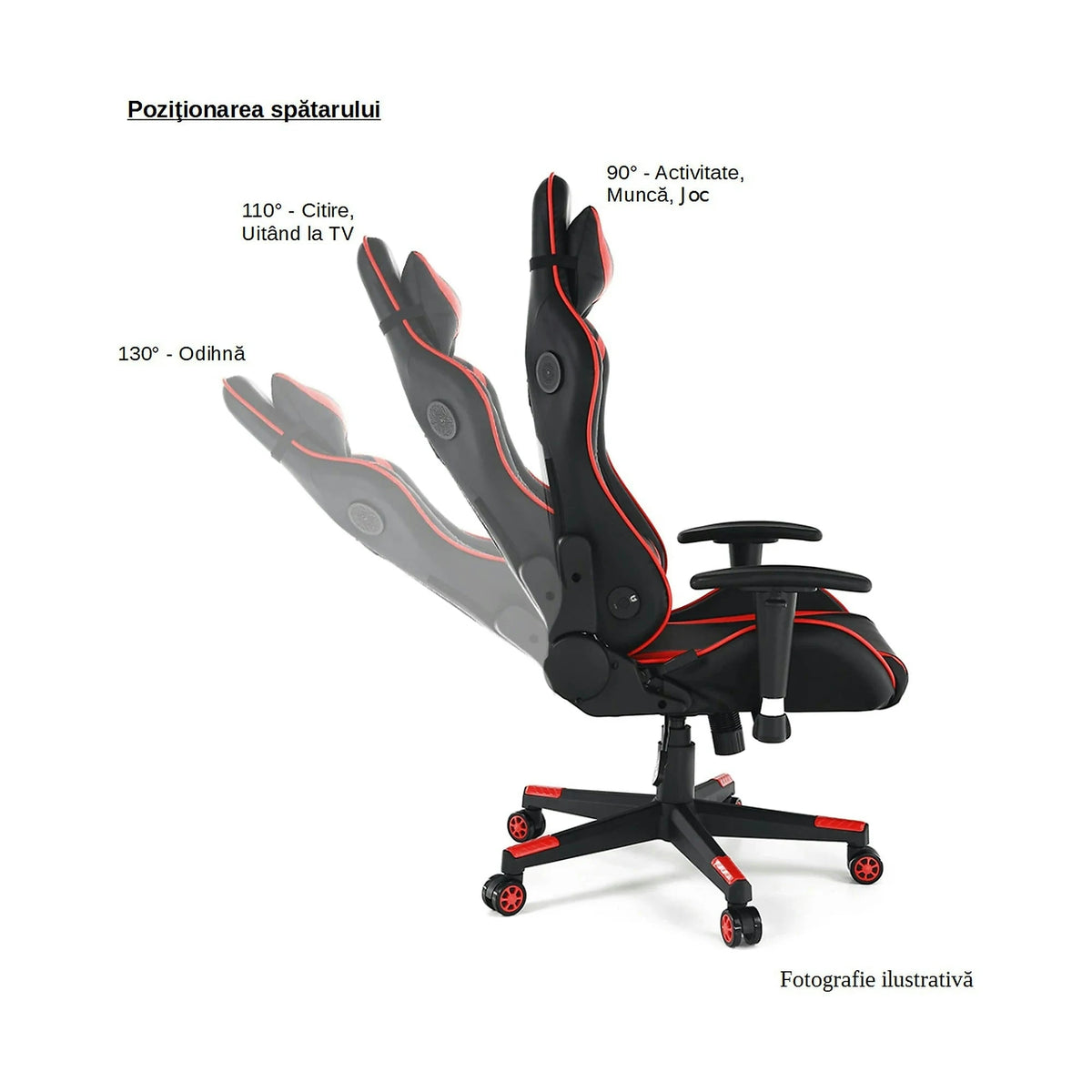 Scaun gaming YOKO, negru/alb, material textil/plastic, 60x65x113/123 cm