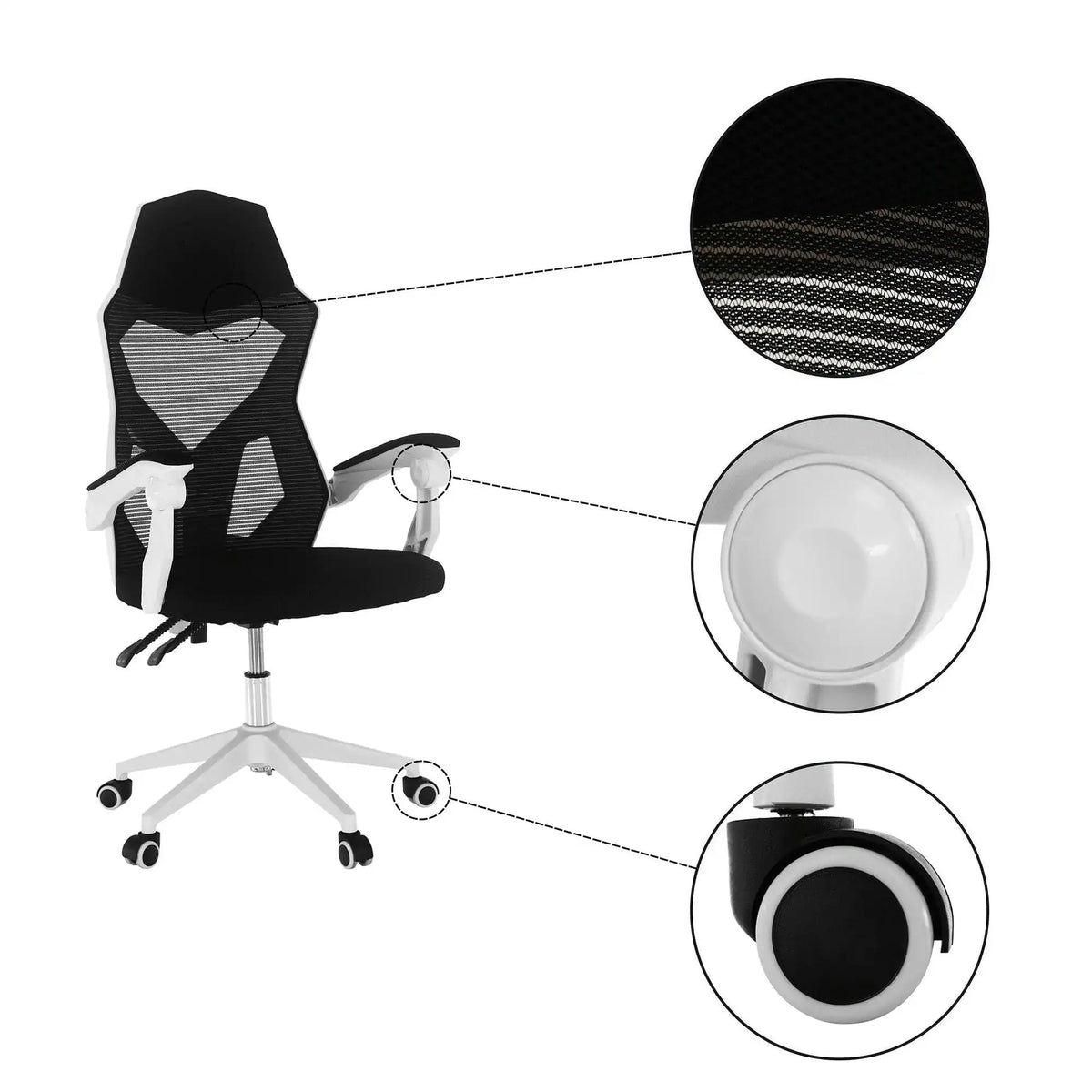 Scaun gaming YOKO, negru/alb, material textil/plastic, 60x65x113/123 cm