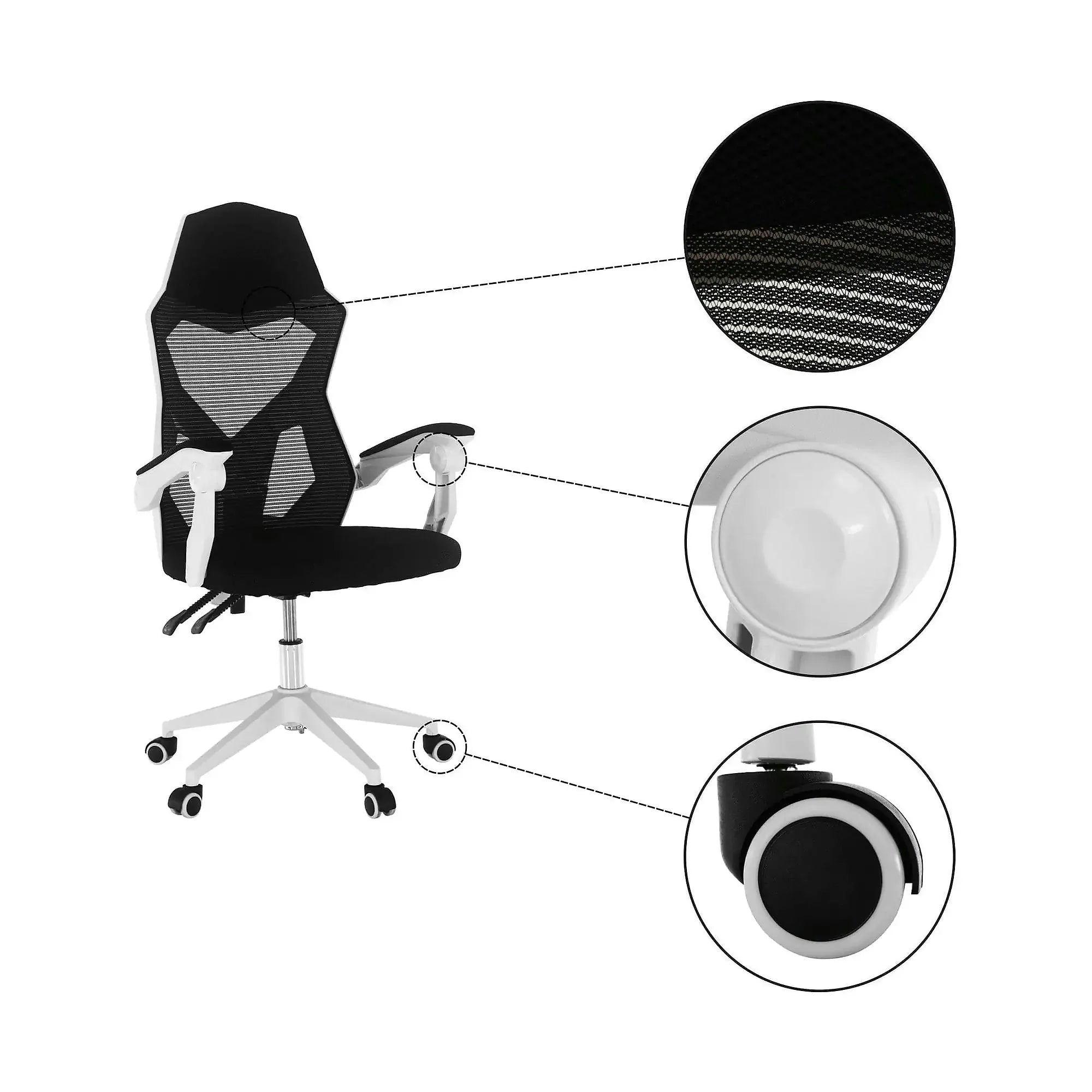 Scaun gaming YOKO, negru/alb, material textil/plastic, 60x65x113/123 cm