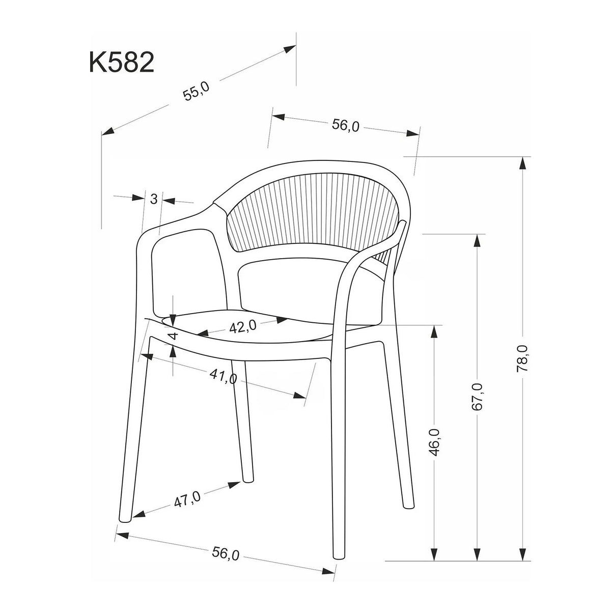 Scaun gradina K582, negru, polipropilena, 56x55x78 cm