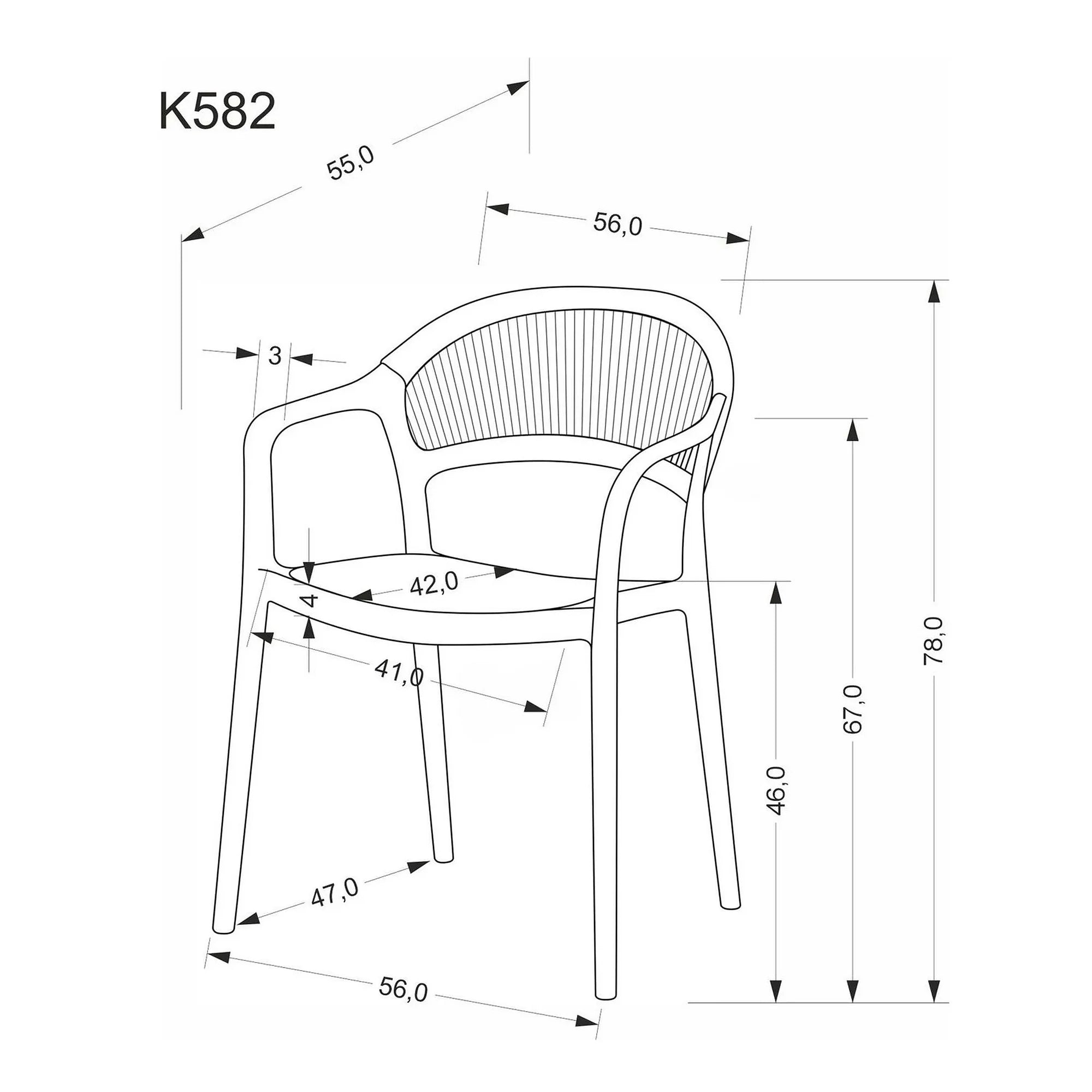 Scaun gradina K582, negru, polipropilena, 56x55x78 cm