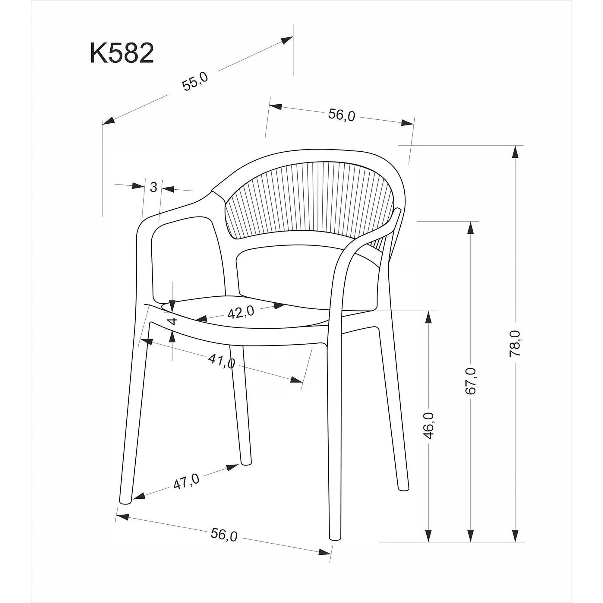 Scaun gradina K582, negru, polipropilena, 56x55x78 cm