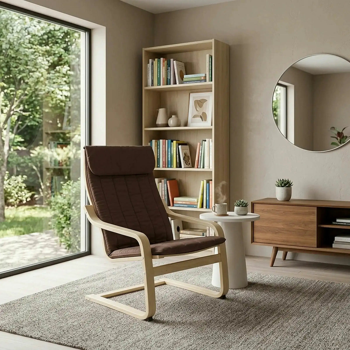 Scaun gradina TORSTEN, maro/bej, material sintetic/lemn de mesteacan, 59x73x99 cm