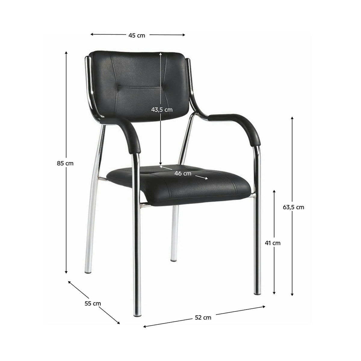 Scaun ILHAM, negru/crom, piele ecologica/metal, 52x55x85 cm