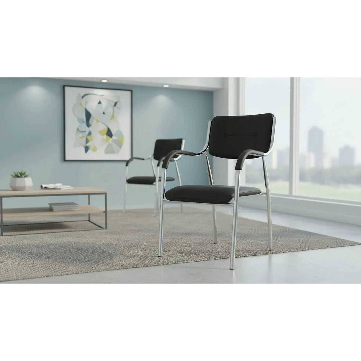 Scaun ILHAM, negru/crom, piele ecologica/metal, 52x55x85 cm