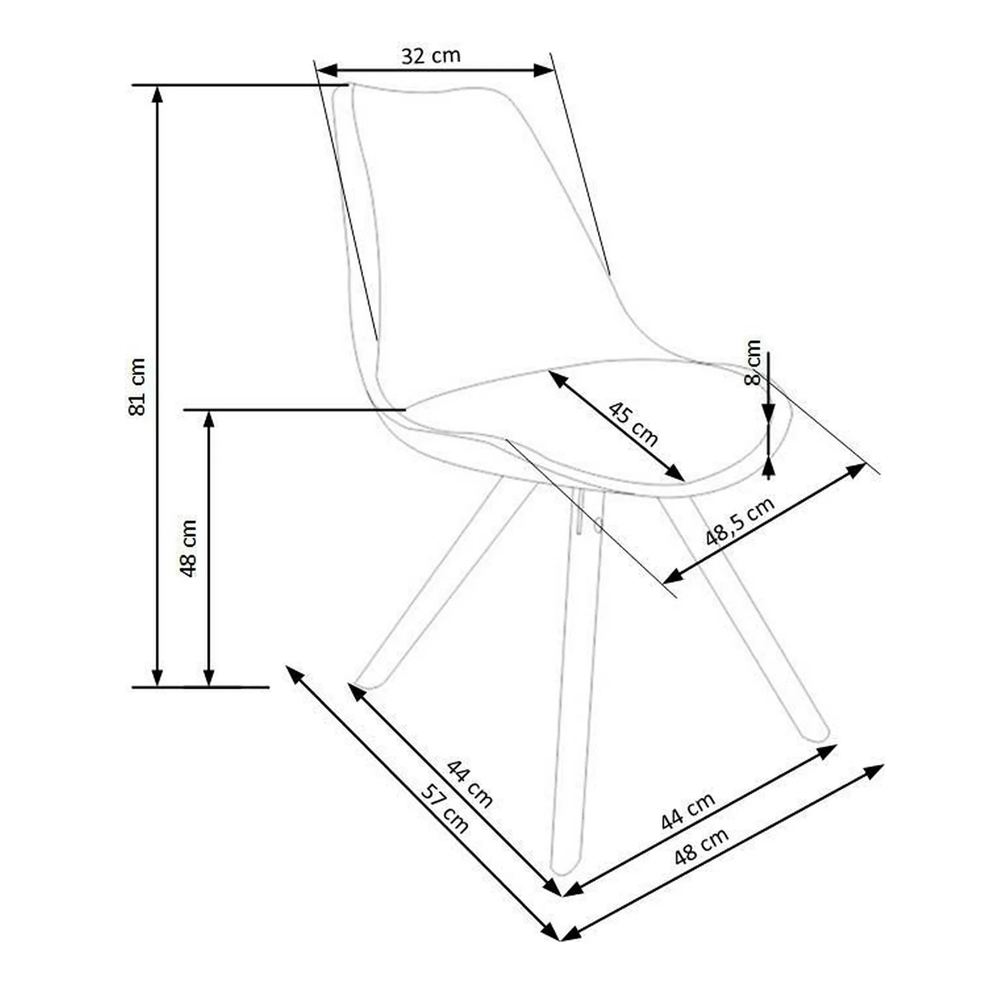 Scaun K201, gri/fag, piele ecologica/lemn de fag, 48X47X80 CM