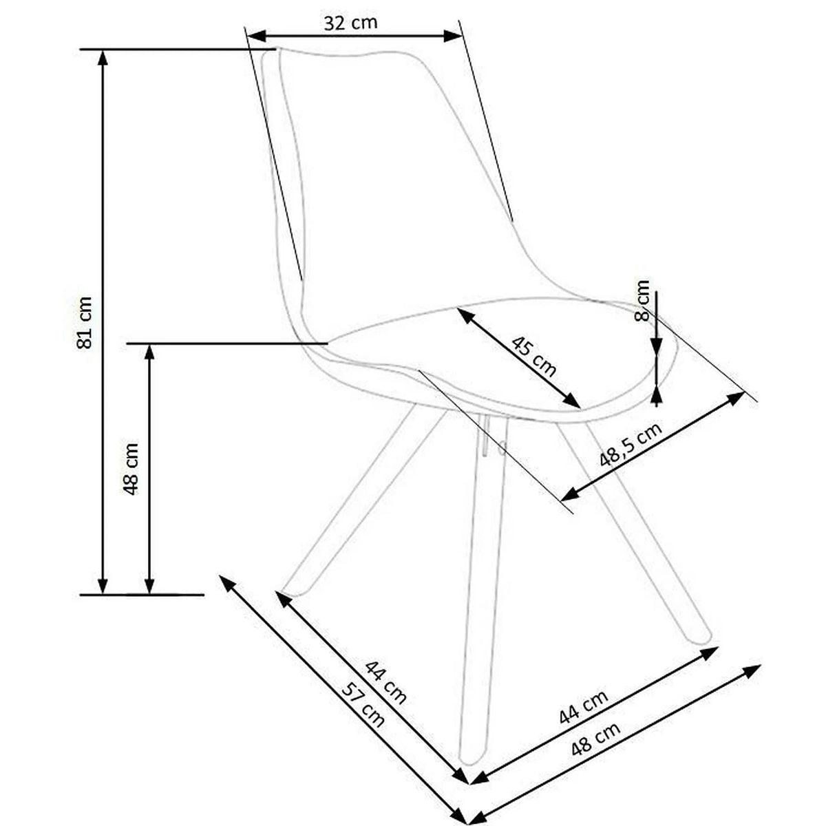 Scaun K201, gri/fag, piele ecologica/lemn de fag, 48X47X80 CM