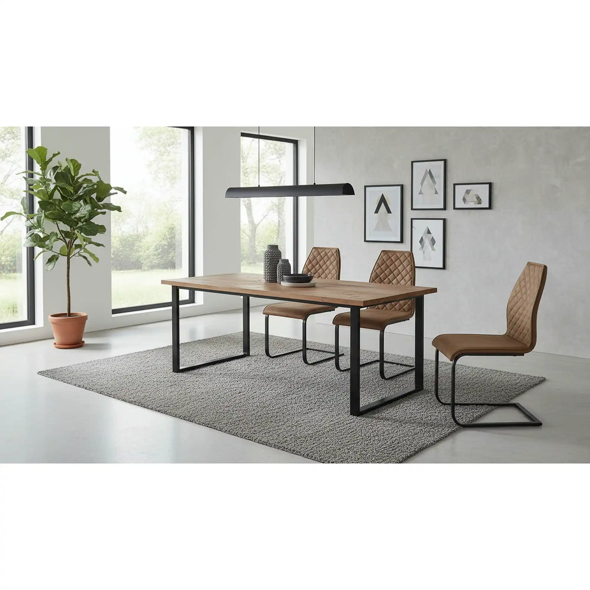 Scaun K265, maro/negru, piele ecologica/metal, 43x58x94 cm