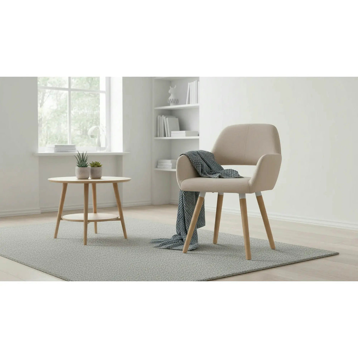 Scaun K283, bej/stejar, stofa clasica/lemn, 56X56X80 CM