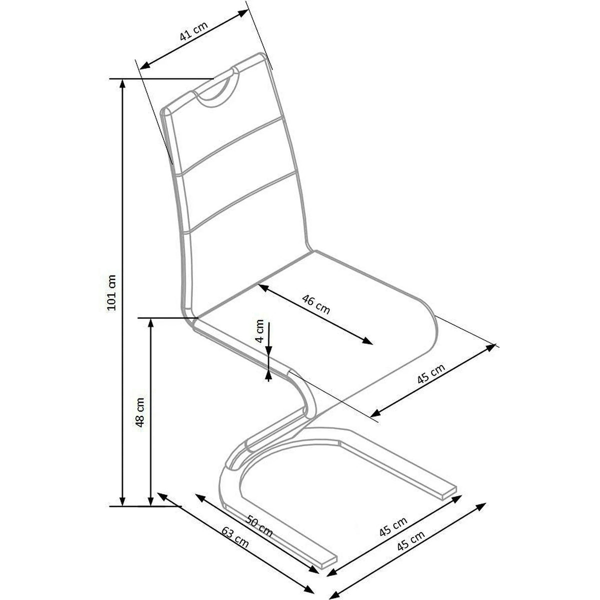 Scaun K291, negru/crom, piele ecologica/metal, 45X63X101 CM