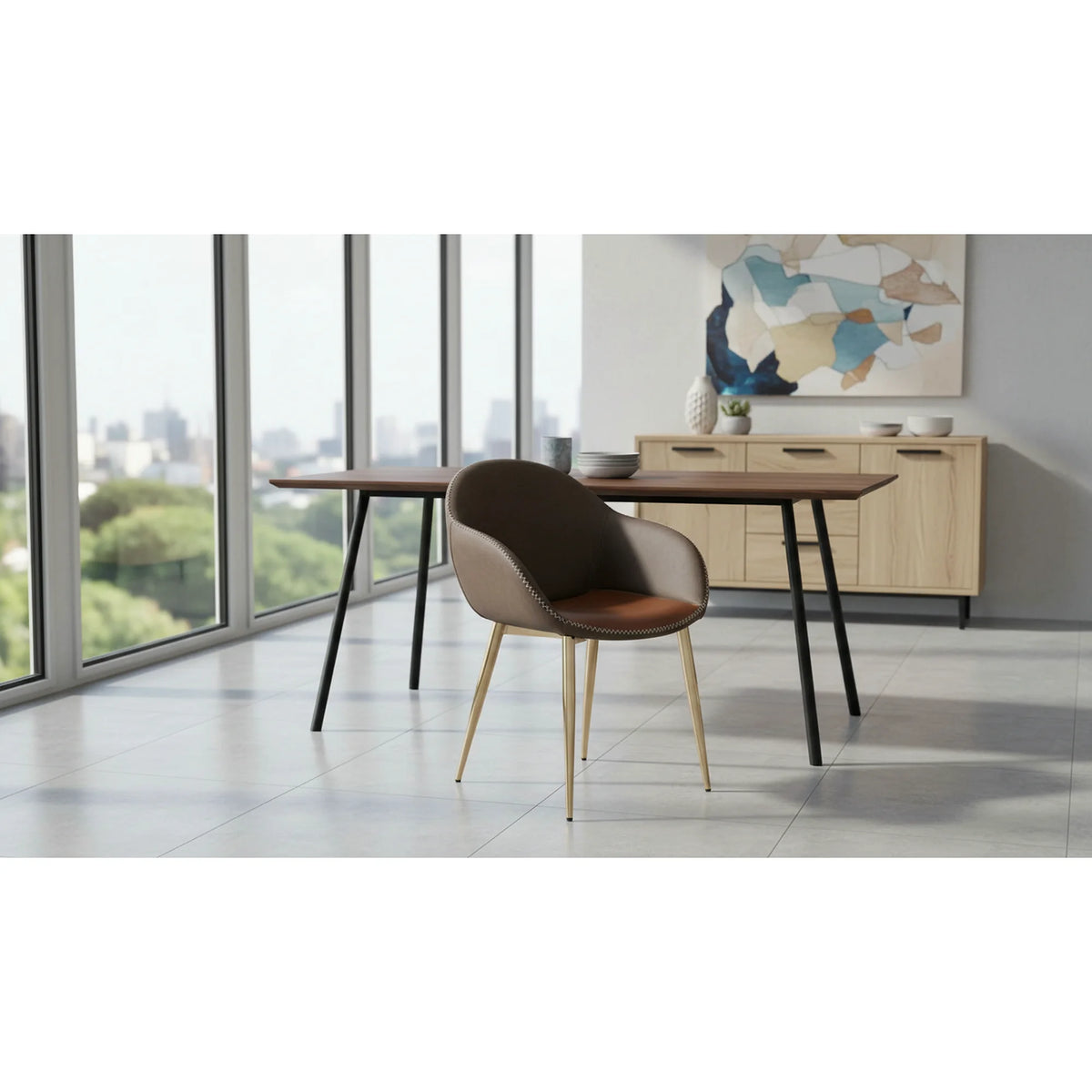 Scaun K304, gri/maro, piele ecologica/otel, 57x59x81 cm