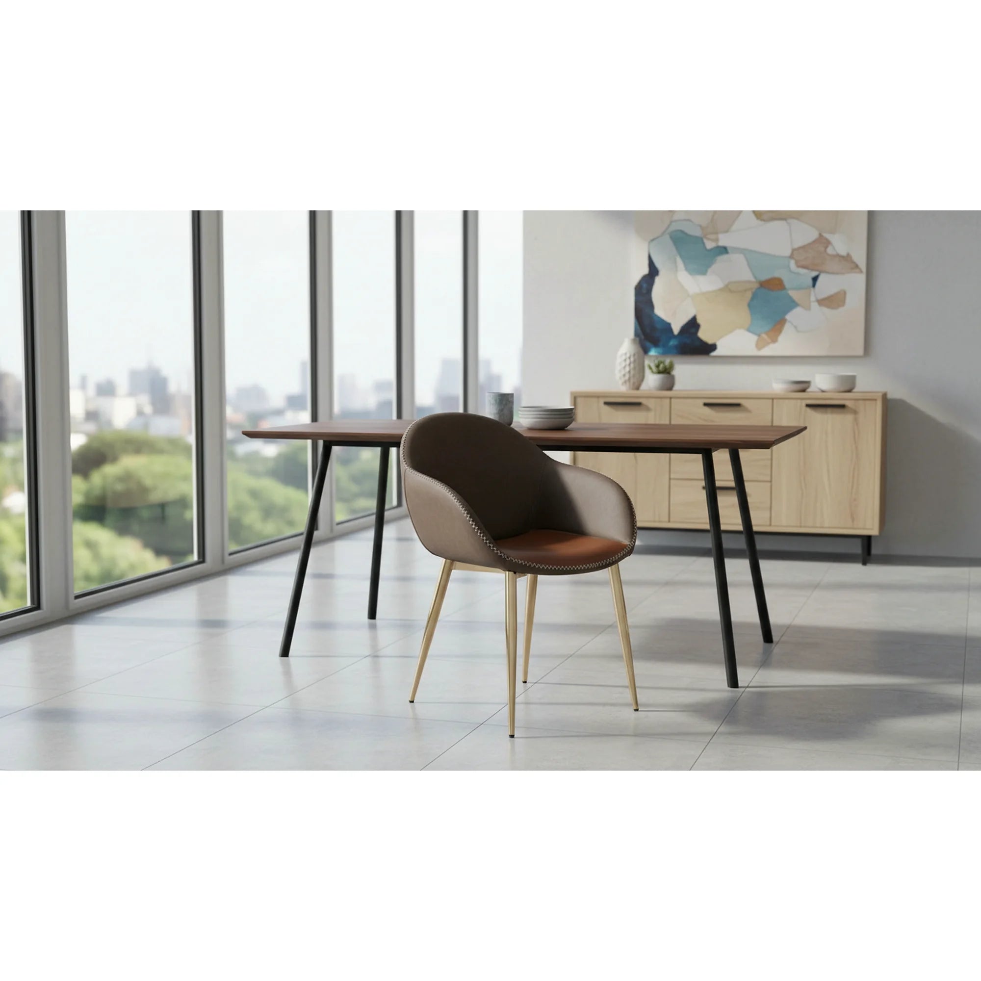 Scaun K304, gri/maro, piele ecologica/otel, 57x59x81 cm