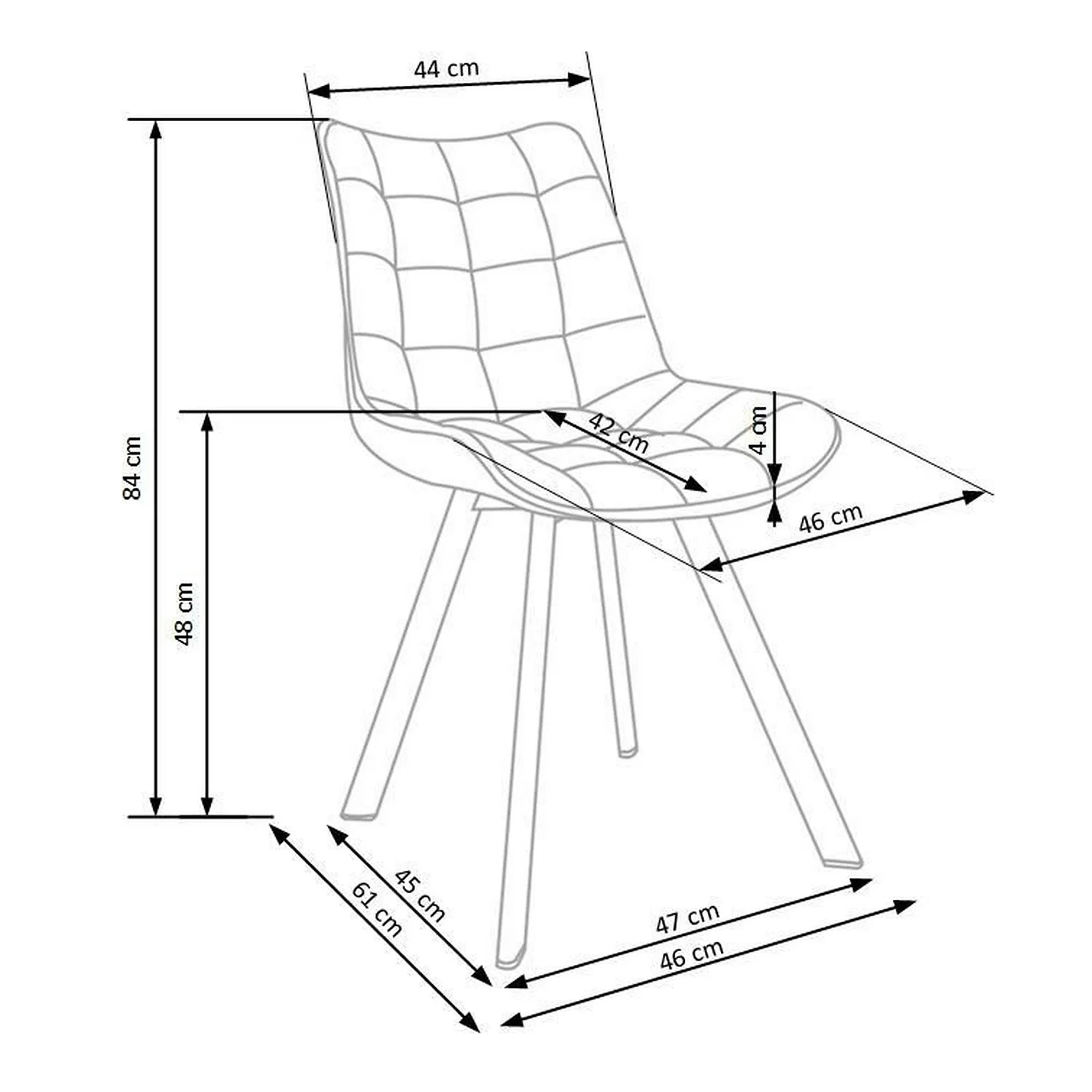 Scaun K332, albastru inchis/negru, stofa catifelata/metal, 46X61X84 CM