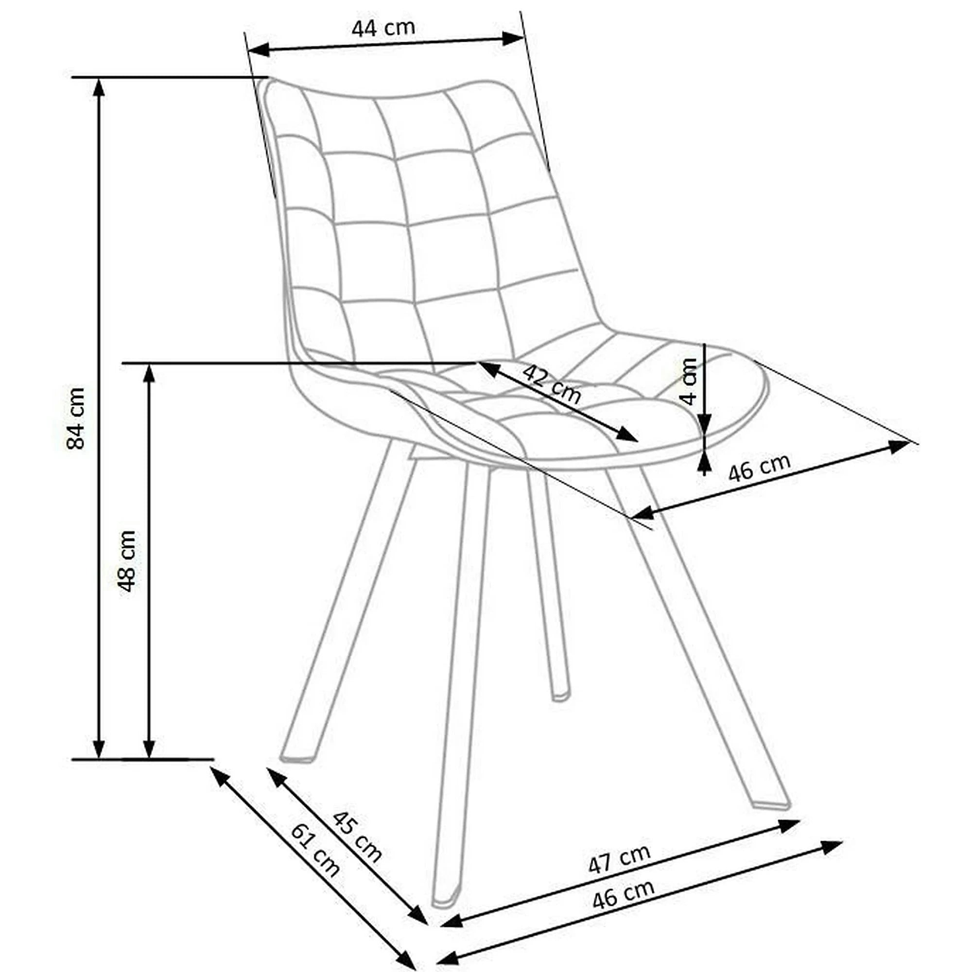 Scaun K332, albastru inchis/negru, stofa catifelata/metal, 46X61X84 CM