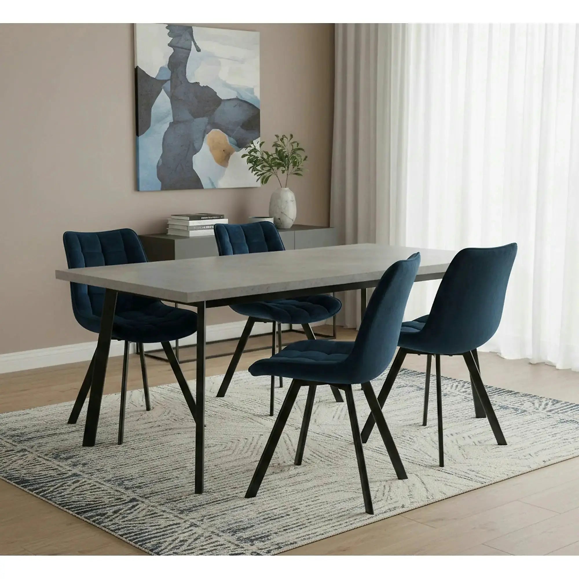 Scaun K332, albastru inchis/negru, stofa catifelata/metal, 46X61X84 CM