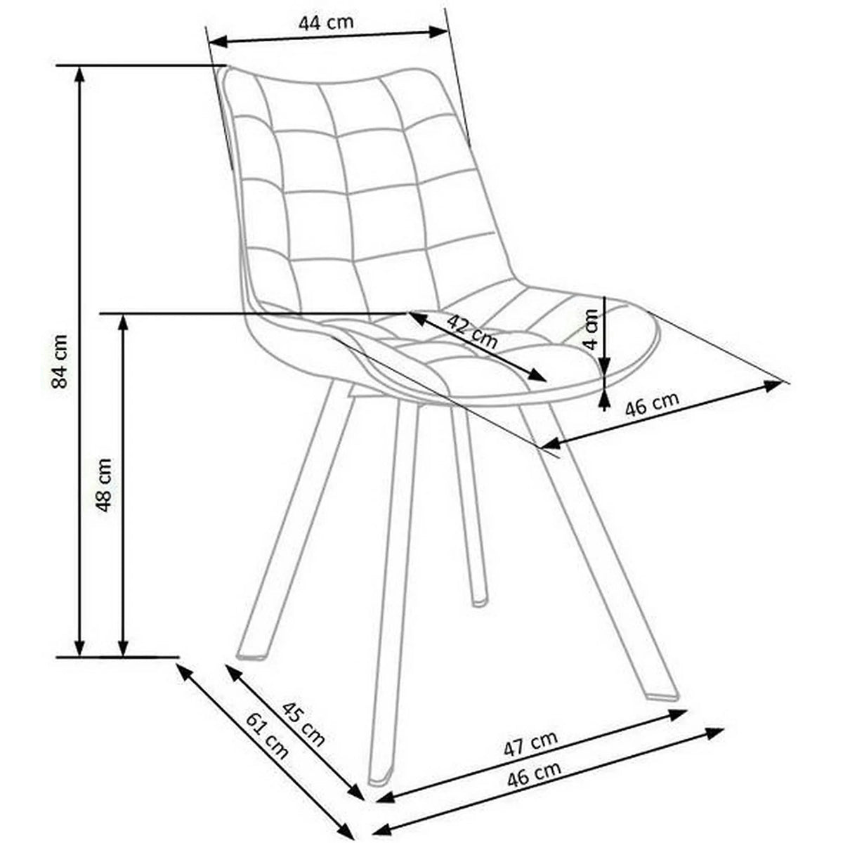 Scaun K332, bej/negru, stofa catifelata/metal, 46x61x84 cm