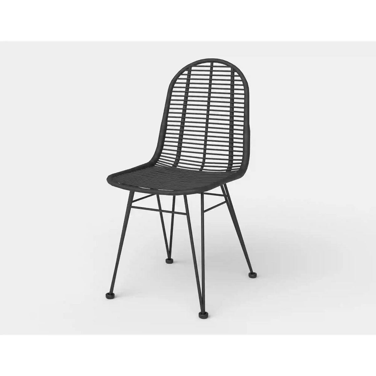 Scaun K337, negru, rattan natural/metal, 44x55x90 cm