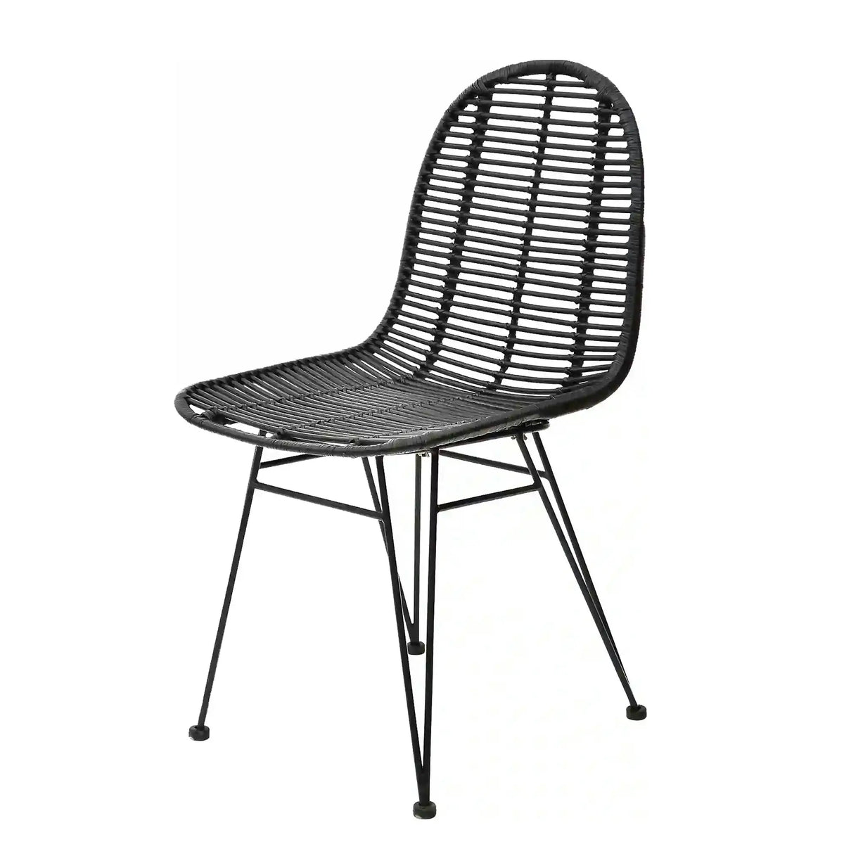 Scaun K337, negru, rattan natural/metal, 44x55x90 cm