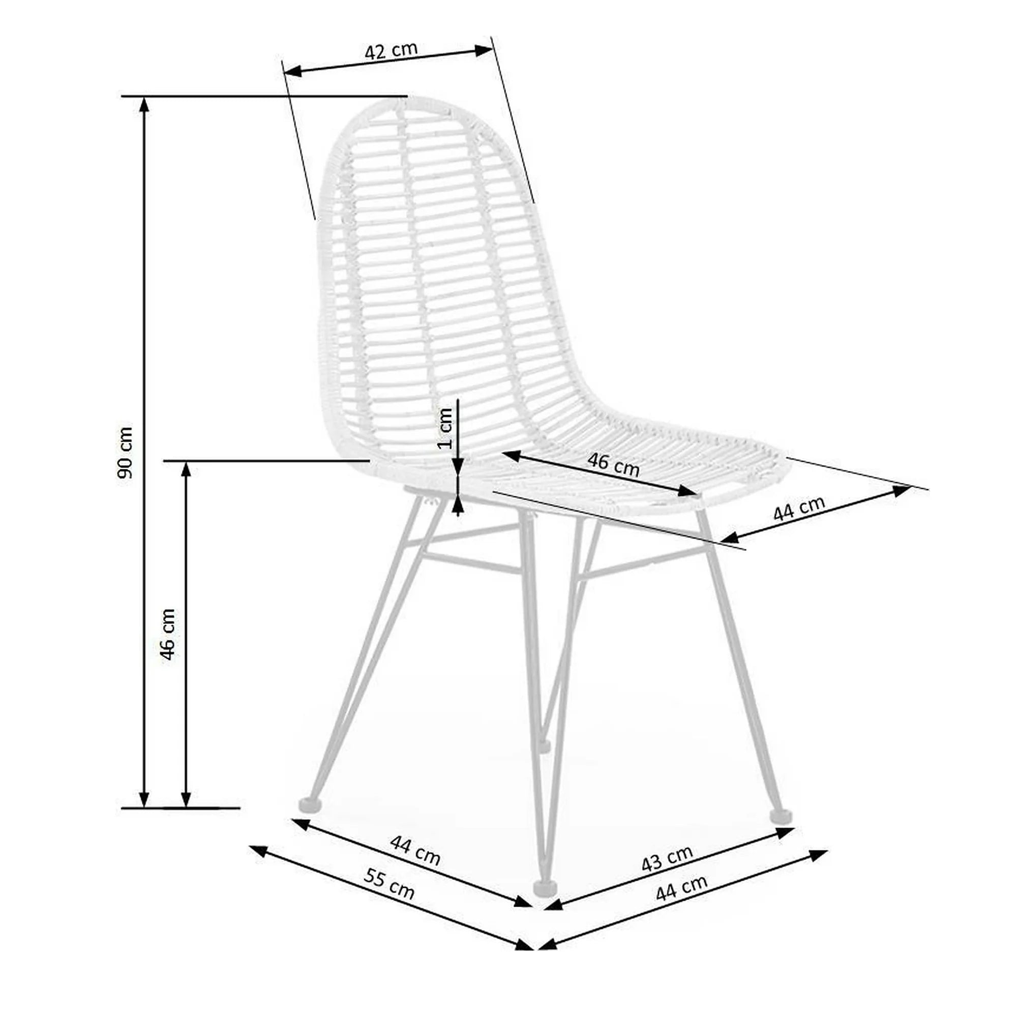 Scaun K337, stejar/negru, ratan natural/metal, 44X55X90 CM