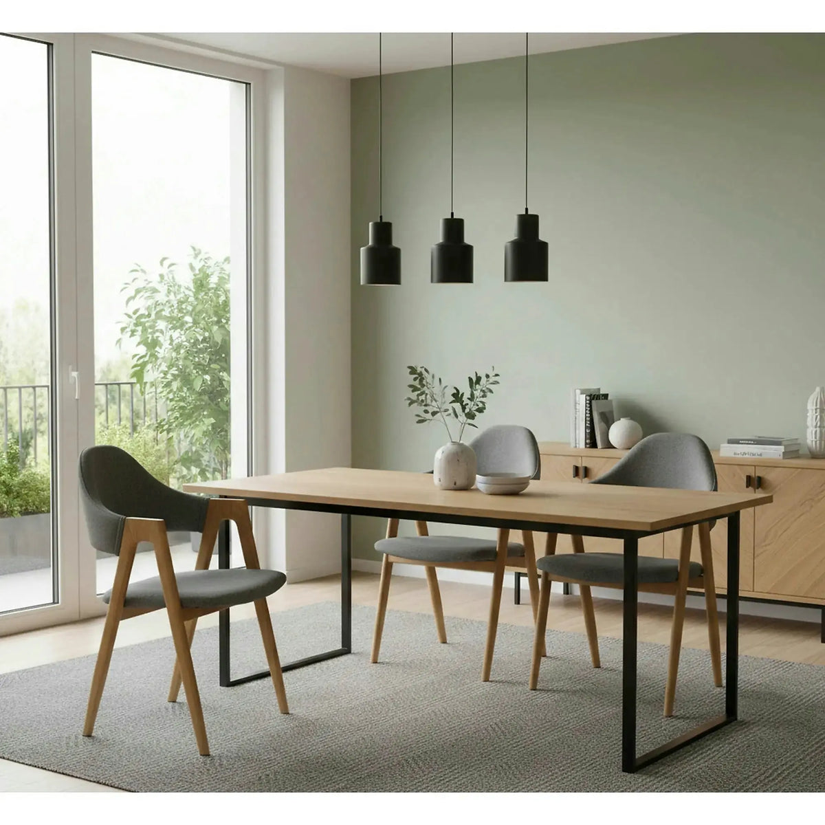 Scaun K344, gri/stejar, stofa clasica/metal, 53X51X80 CM