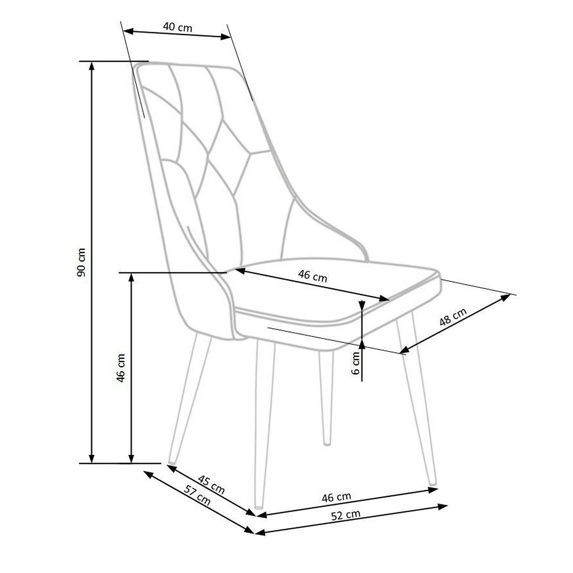 Scaun K365, gri/negru, stofa catifelata/metal, 52x57x90 cm