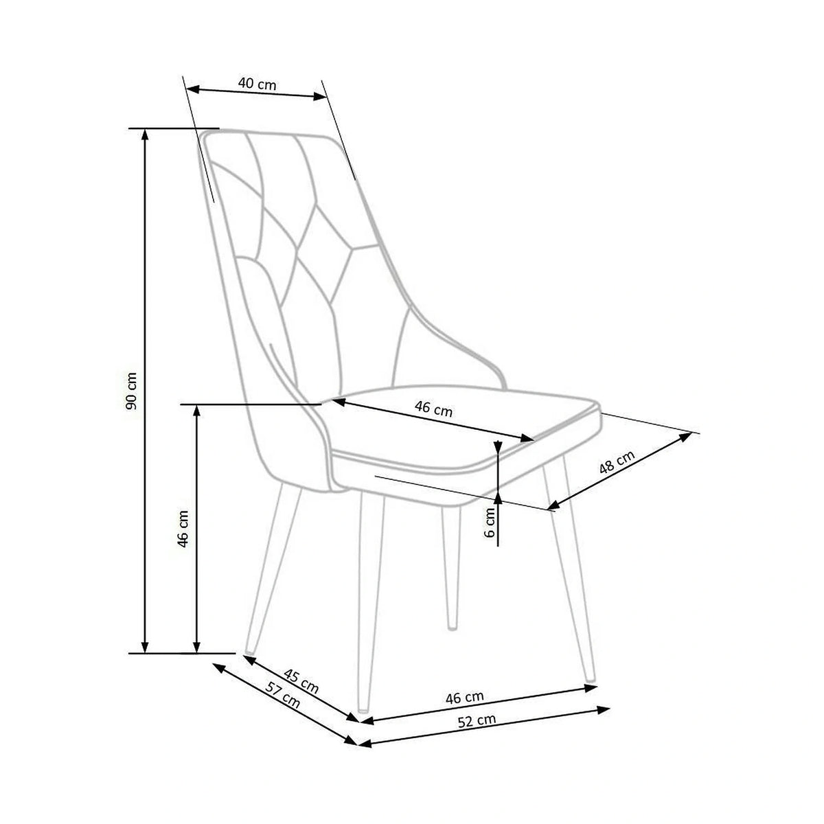 Scaun K365, gri/negru, stofa catifelata/metal, 52x57x90 cm