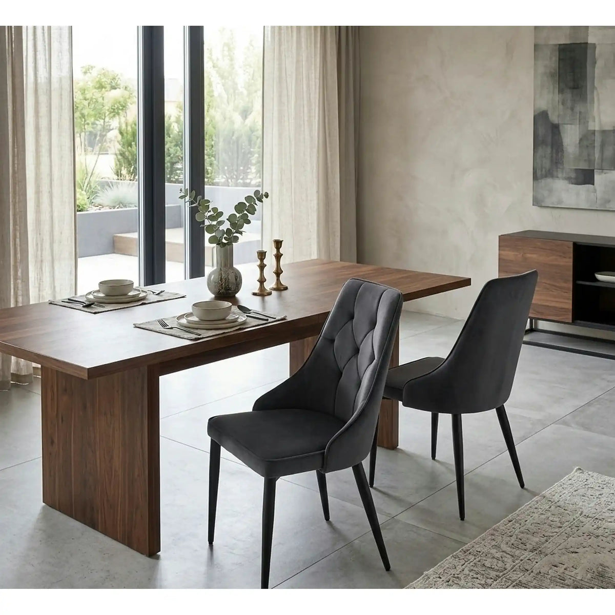 Scaun K365, gri/negru, stofa catifelata/metal, 52x57x90 cm