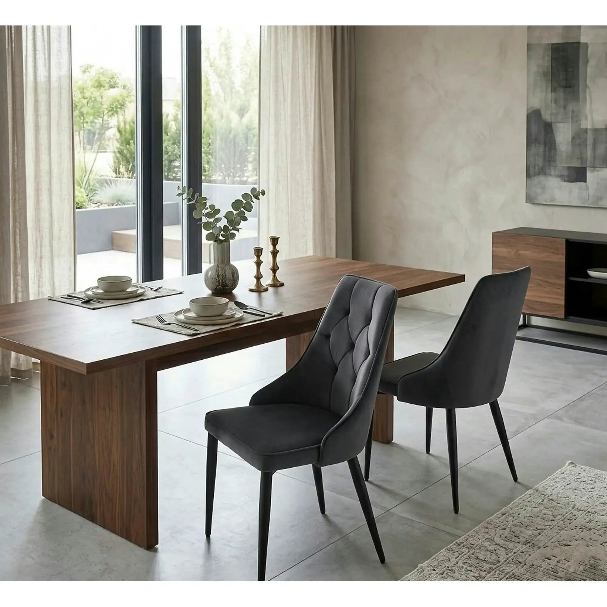 Scaun K365, gri/negru, stofa catifelata/metal, 52x57x90 cm