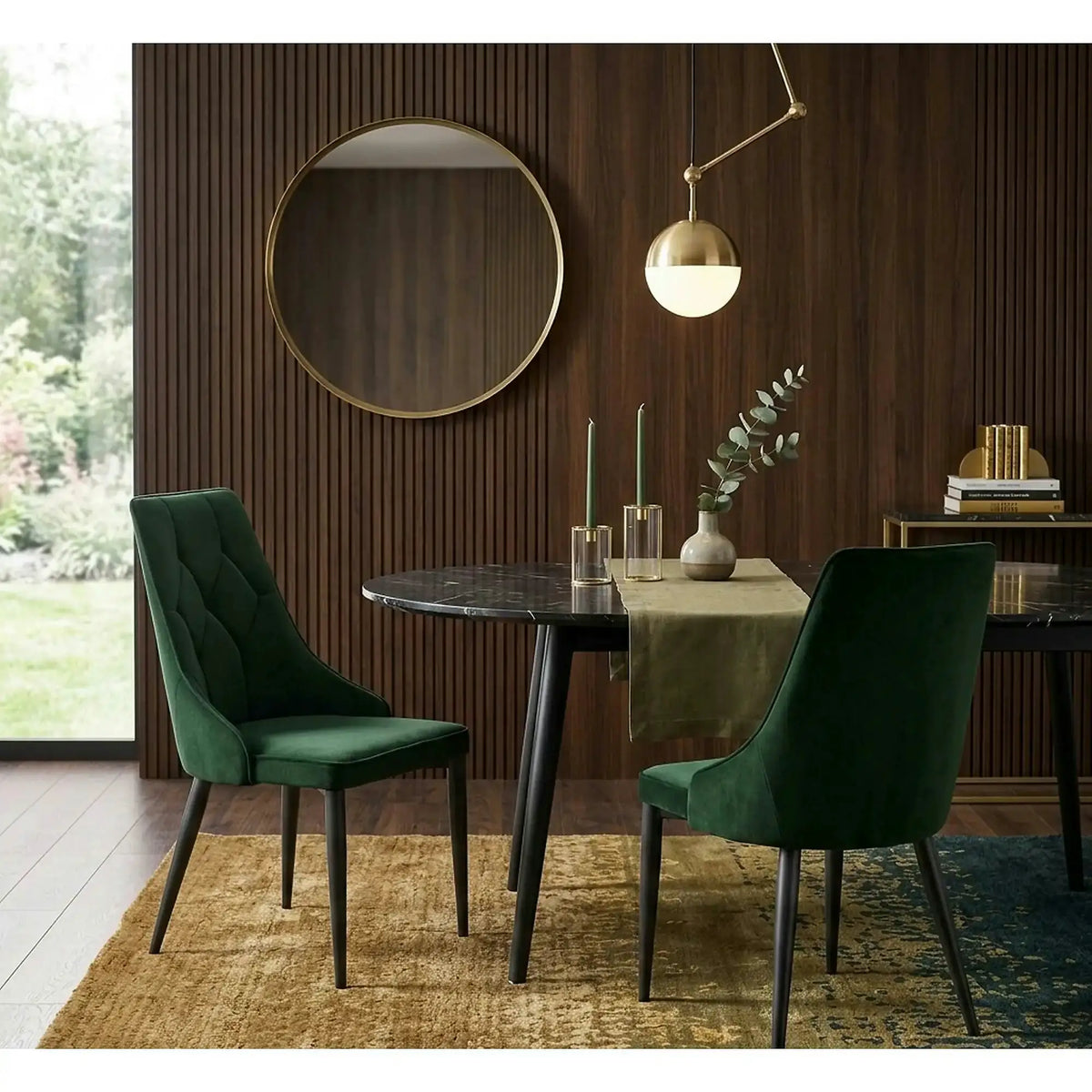 Scaun K365, verde inchis/negru, stofa catifelata/metal, 52x57x90 cm