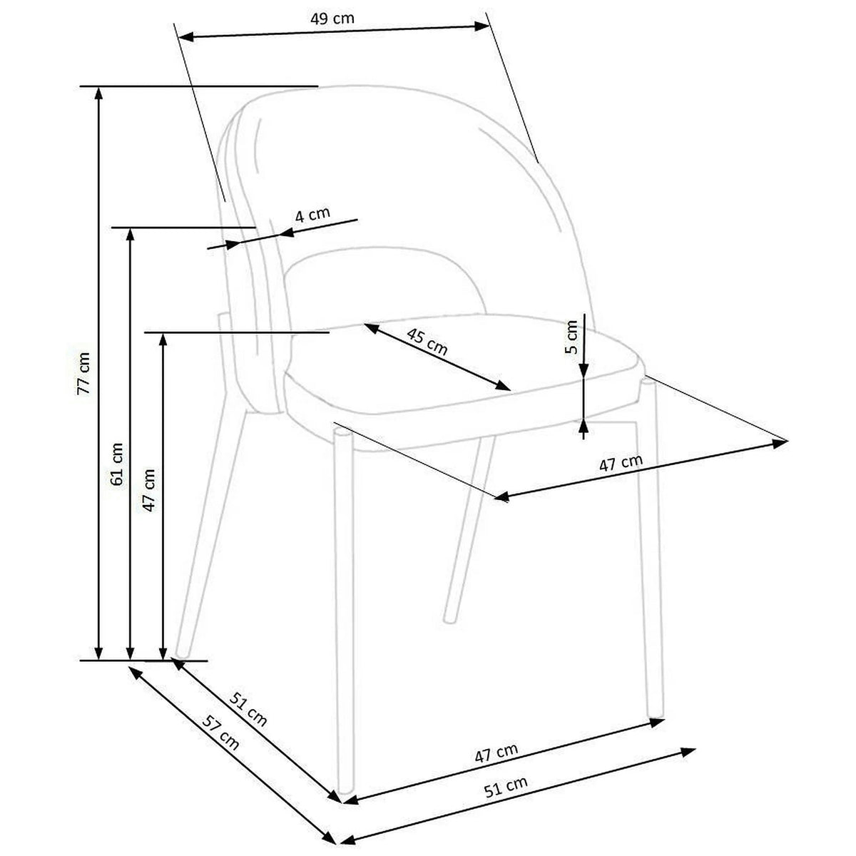 Scaun K373, galben/negru, stofa clasica/metal, 51x57x77 cm