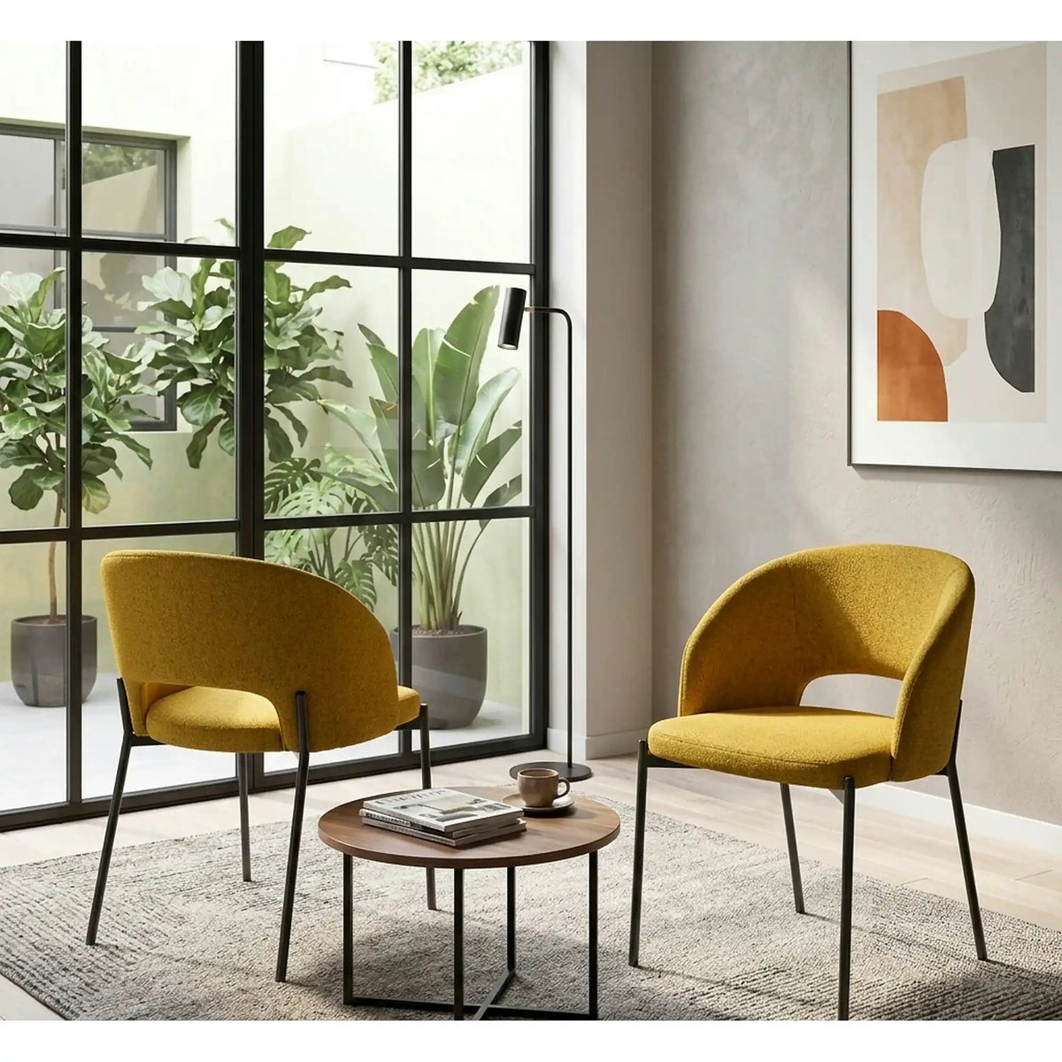 Scaun K373, galben/negru, stofa clasica/metal, 51x57x77 cm