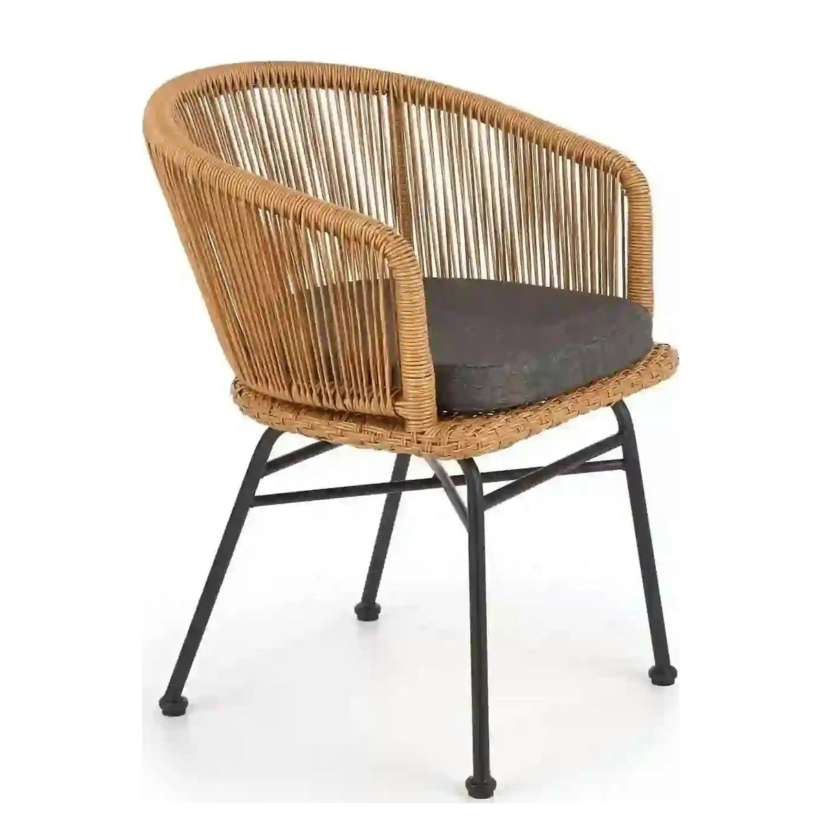 Scaun K400, gri/bej/negru, stofa/rattan sintetic/otel, 55x47x74 cm