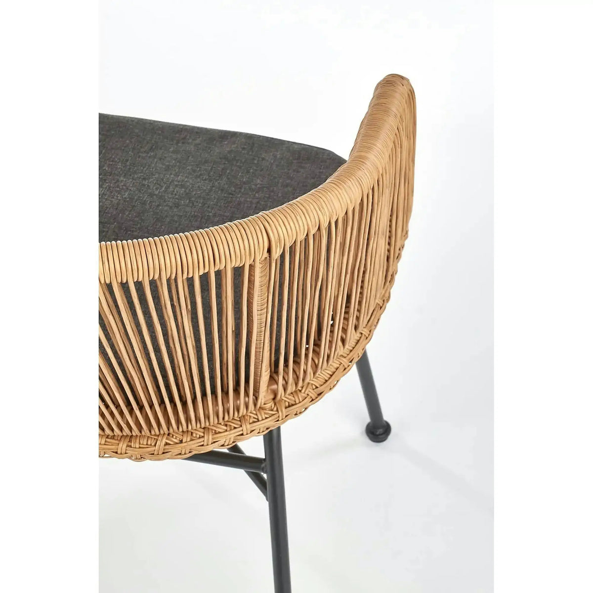 Scaun K400, gri/bej/negru, stofa/rattan sintetic/otel, 55x47x74 cm