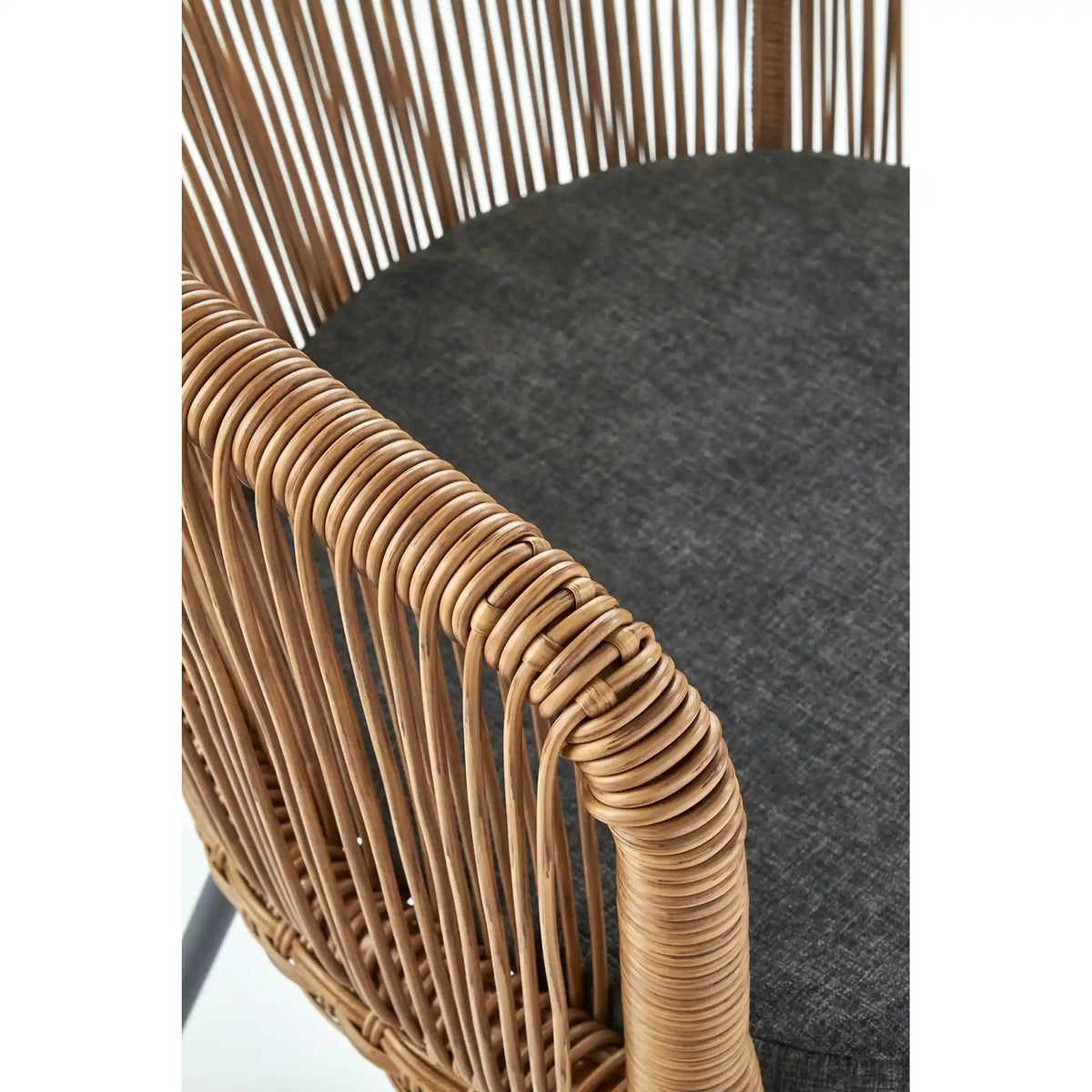 Scaun K400, gri/bej/negru, stofa/rattan sintetic/otel, 55x47x74 cm