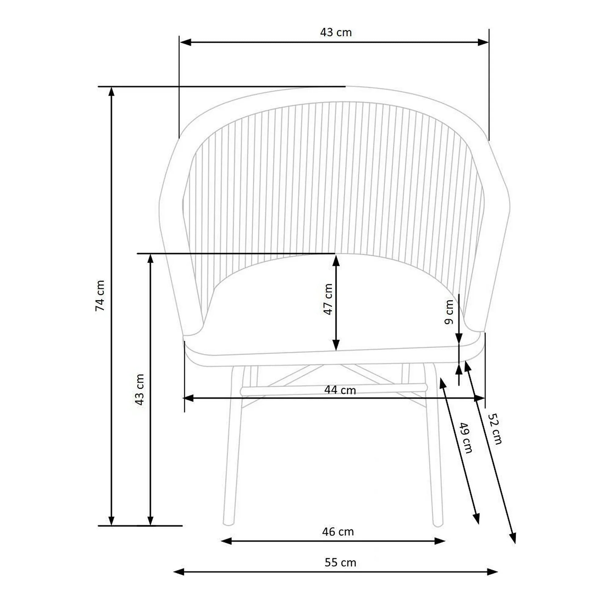 Scaun K400, gri/bej/negru, stofa/rattan sintetic/otel, 55x47x74 cm
