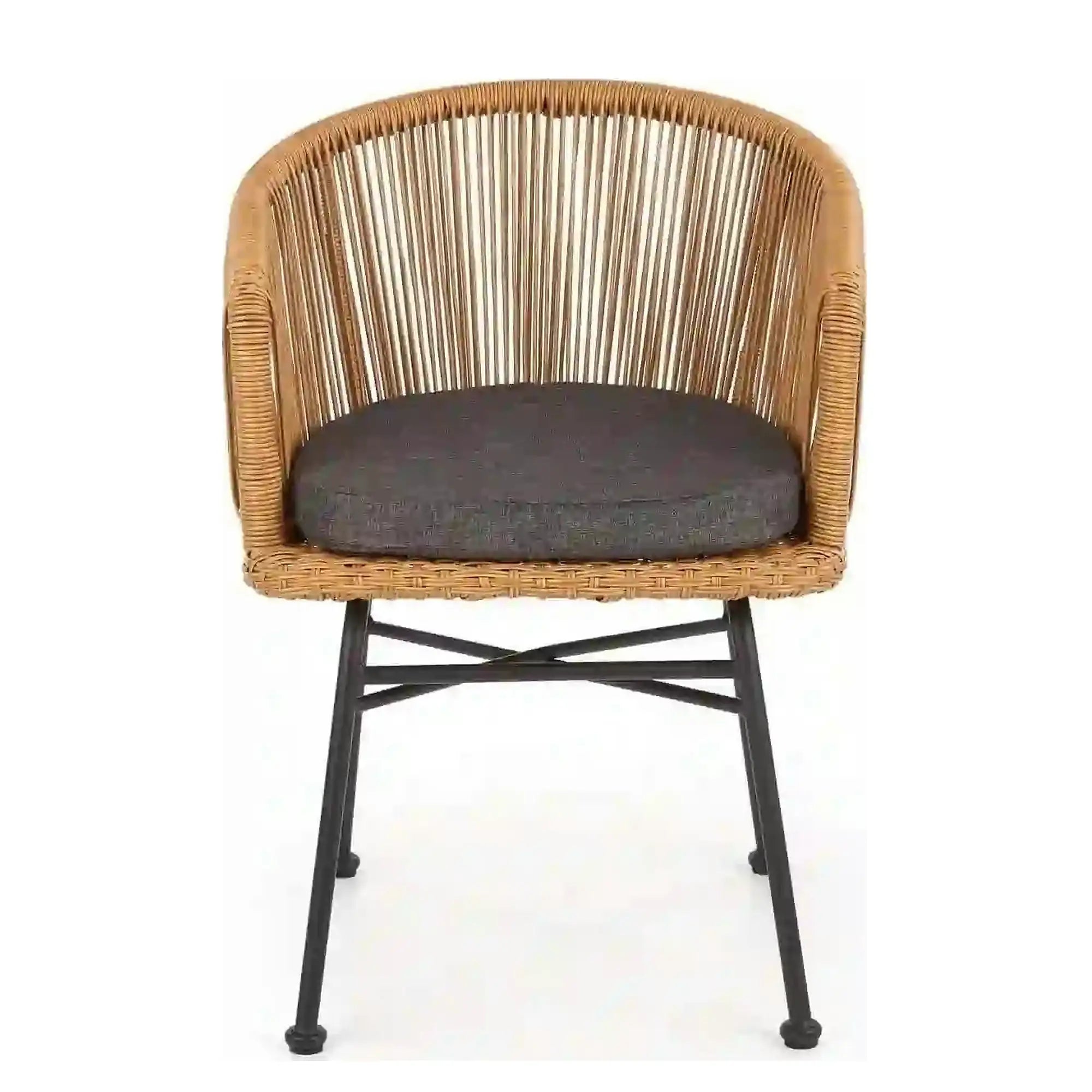 Scaun K400, gri/bej/negru, stofa/rattan sintetic/otel, 55x47x74 cm