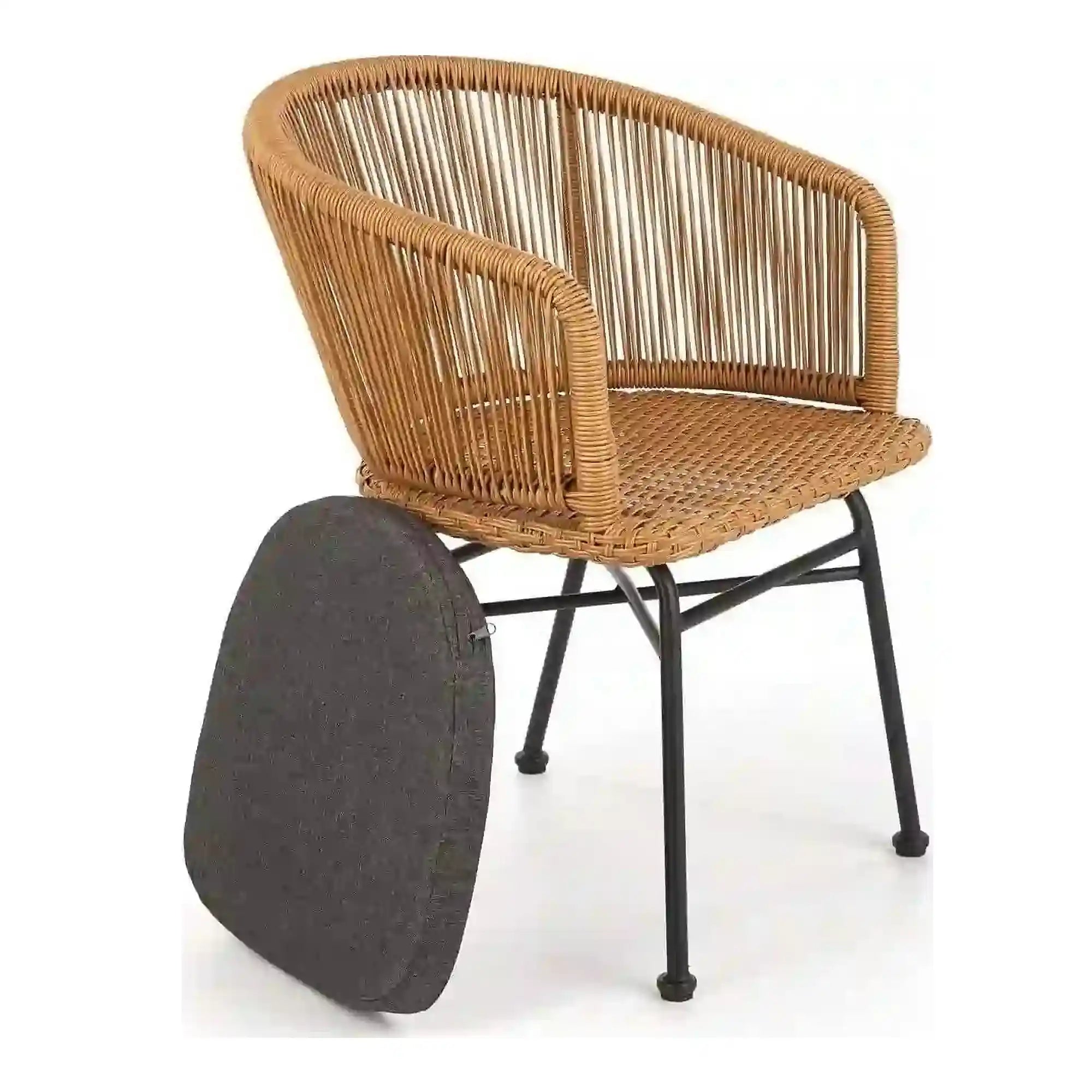 Scaun K400, gri/bej/negru, stofa/rattan sintetic/otel, 55x47x74 cm