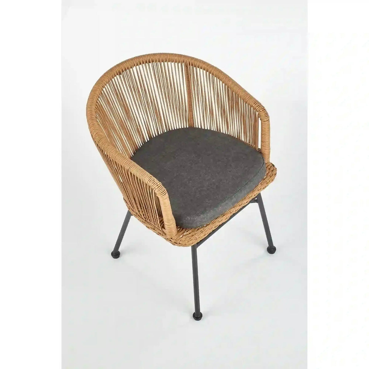Scaun K400, gri/bej/negru, stofa/rattan sintetic/otel, 55x47x74 cm