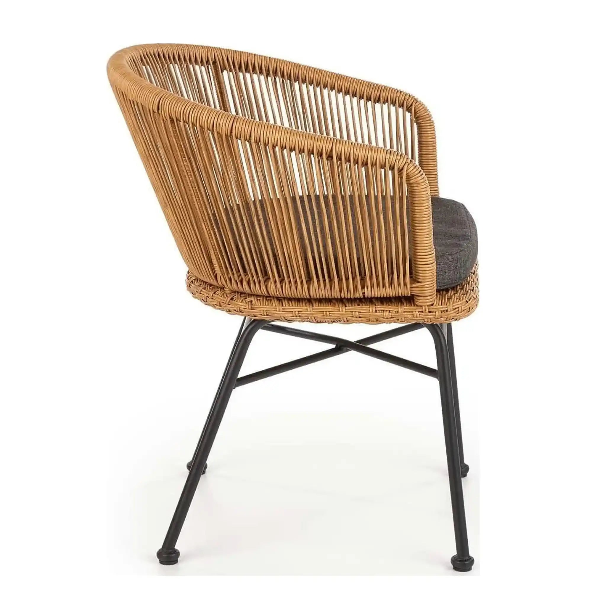 Scaun K400, gri/bej/negru, stofa/rattan sintetic/otel, 55x47x74 cm