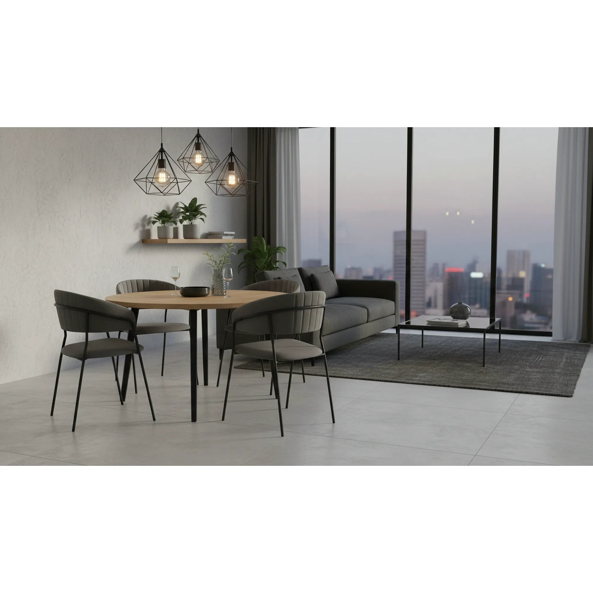 Scaun K426, gri/negru, stofa catifelata/metal, 57x54x79 cm