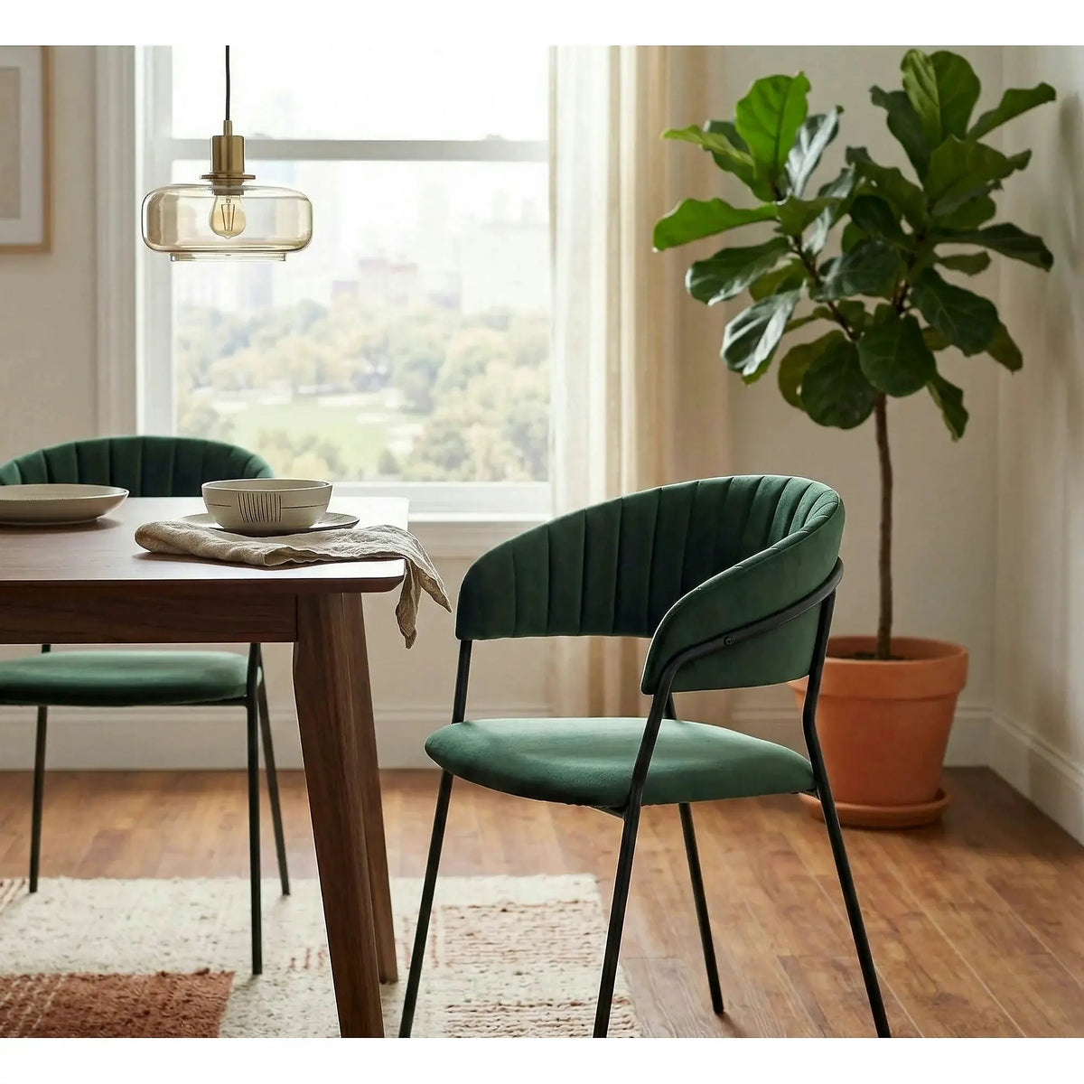 Scaun K426, verde inchis/negru, stofa catifelata/metal, 57x54x79 cm