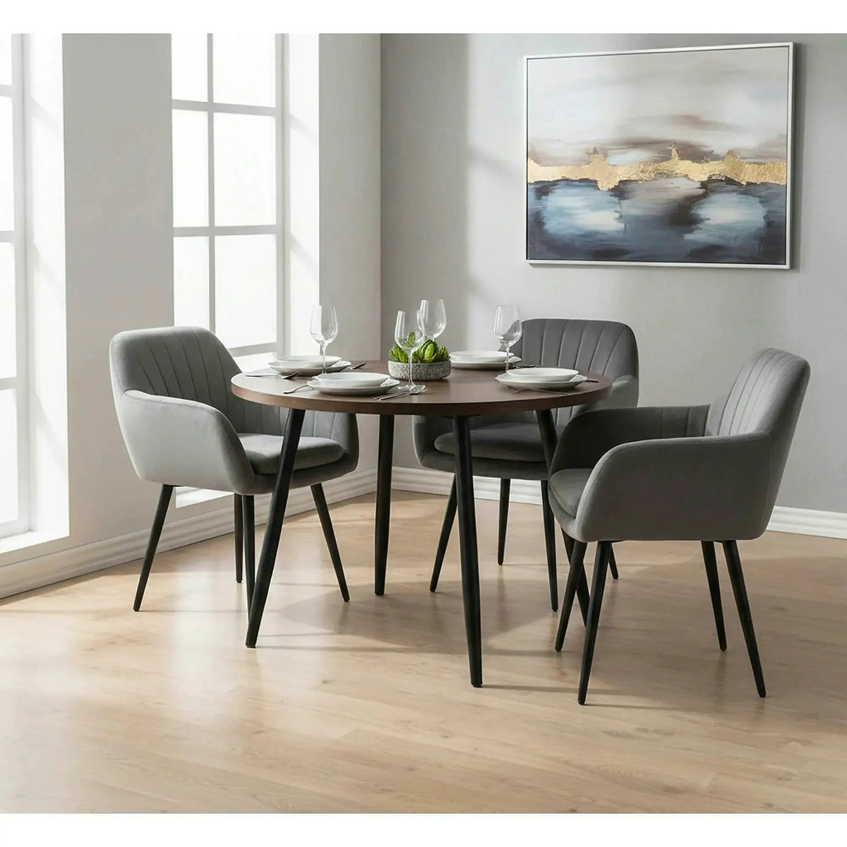 Scaun K429, gri, stofa catifelata/metal, 58x53x80 cm