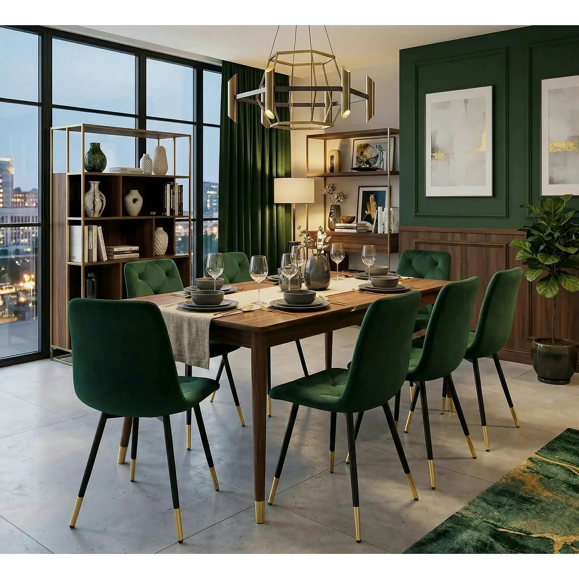 Scaun K438, verde inchis/negru, stofa catifelata/metal, 45x50x86 cm