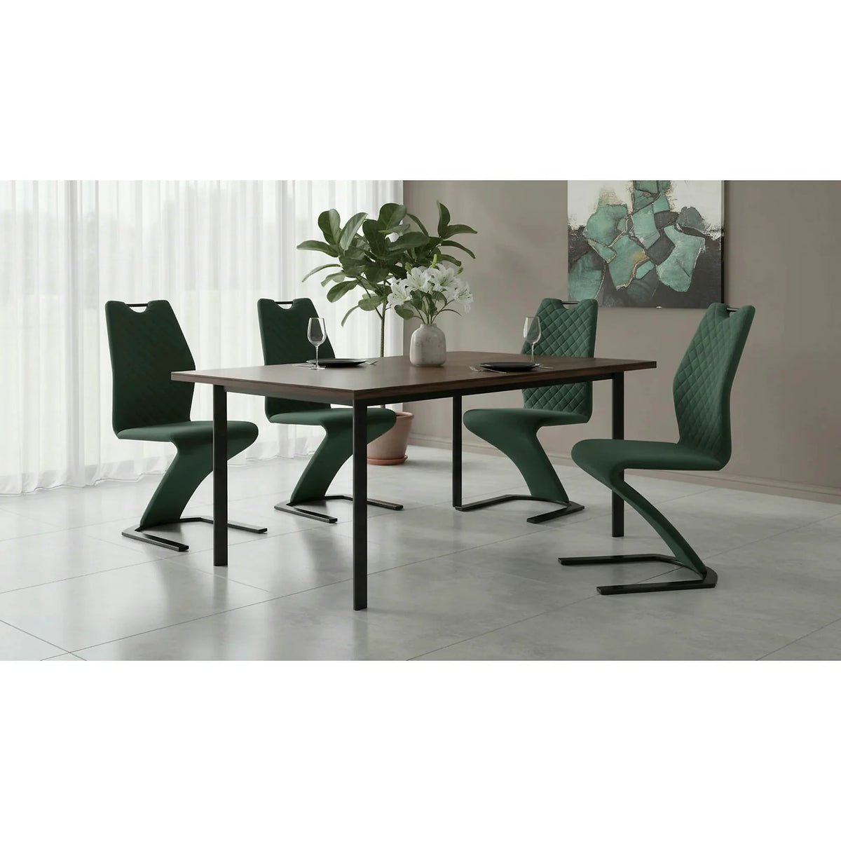 Scaun K442, verde inchis/negru, stofa catifelata/metal, 46x61x102 cm